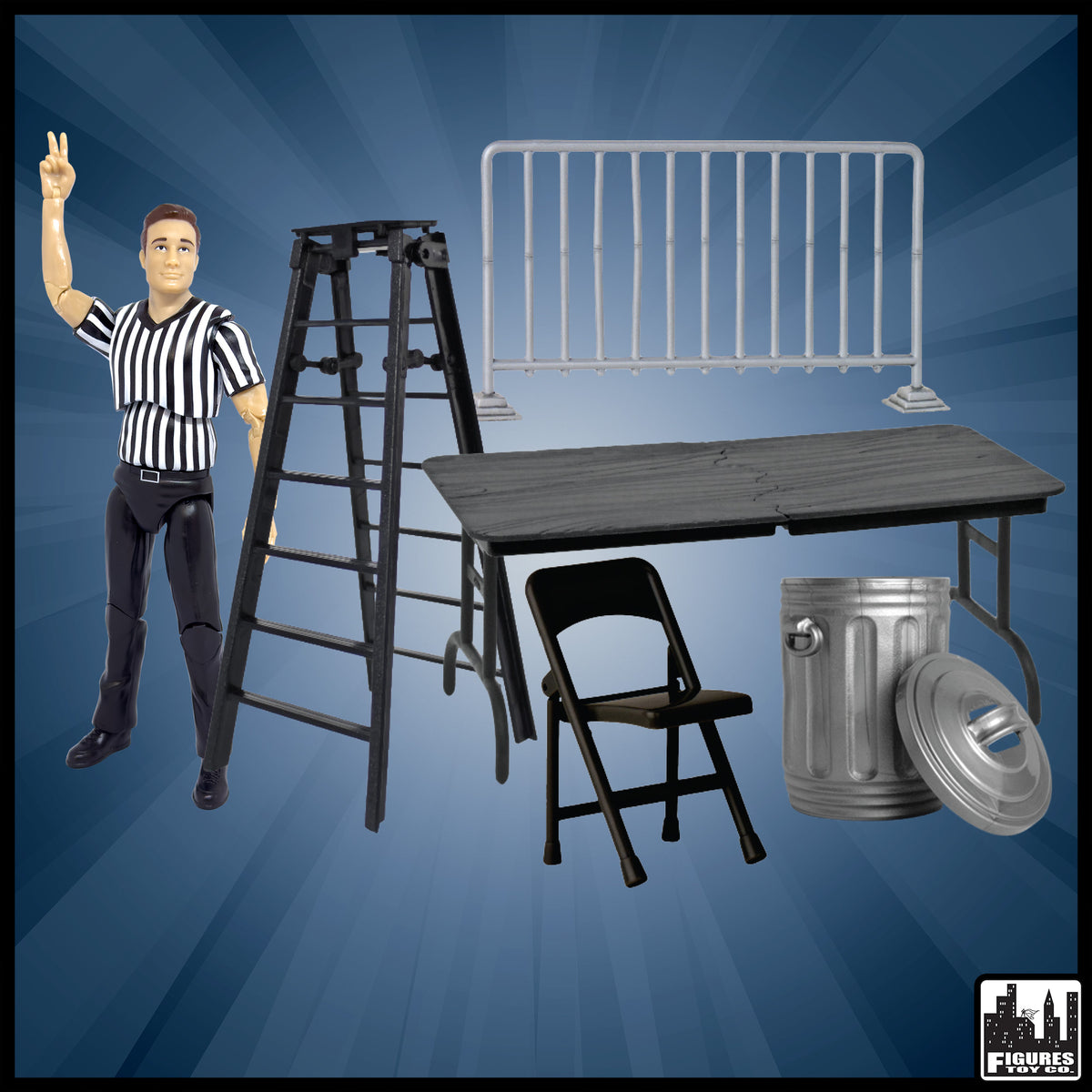Ultimate Referee &amp; Set of 5 Accessories for WWE &amp; AEW Wrestling Figures