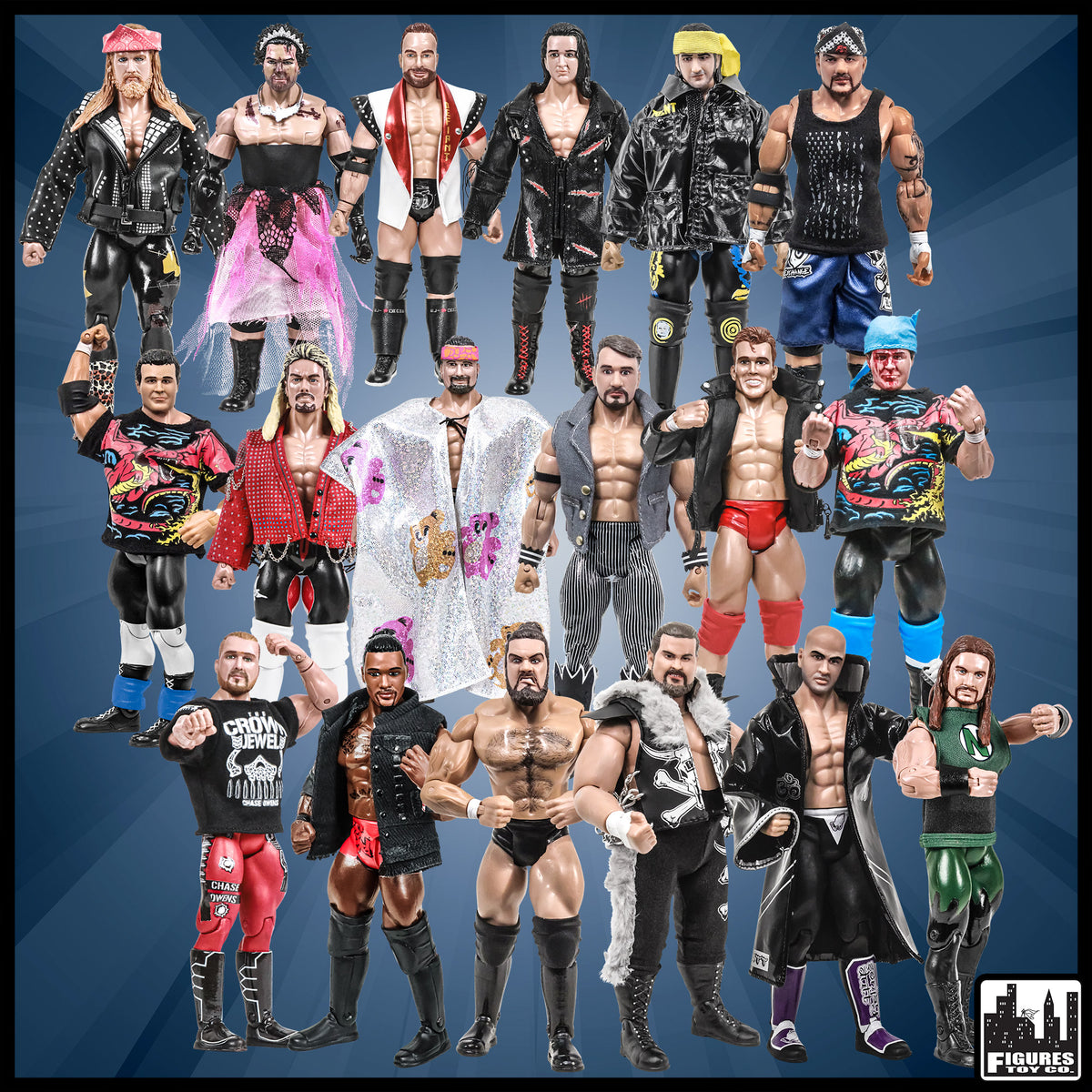 Set of 18 Loose Rising Stars &amp; Legends of Wrestling Action Figures