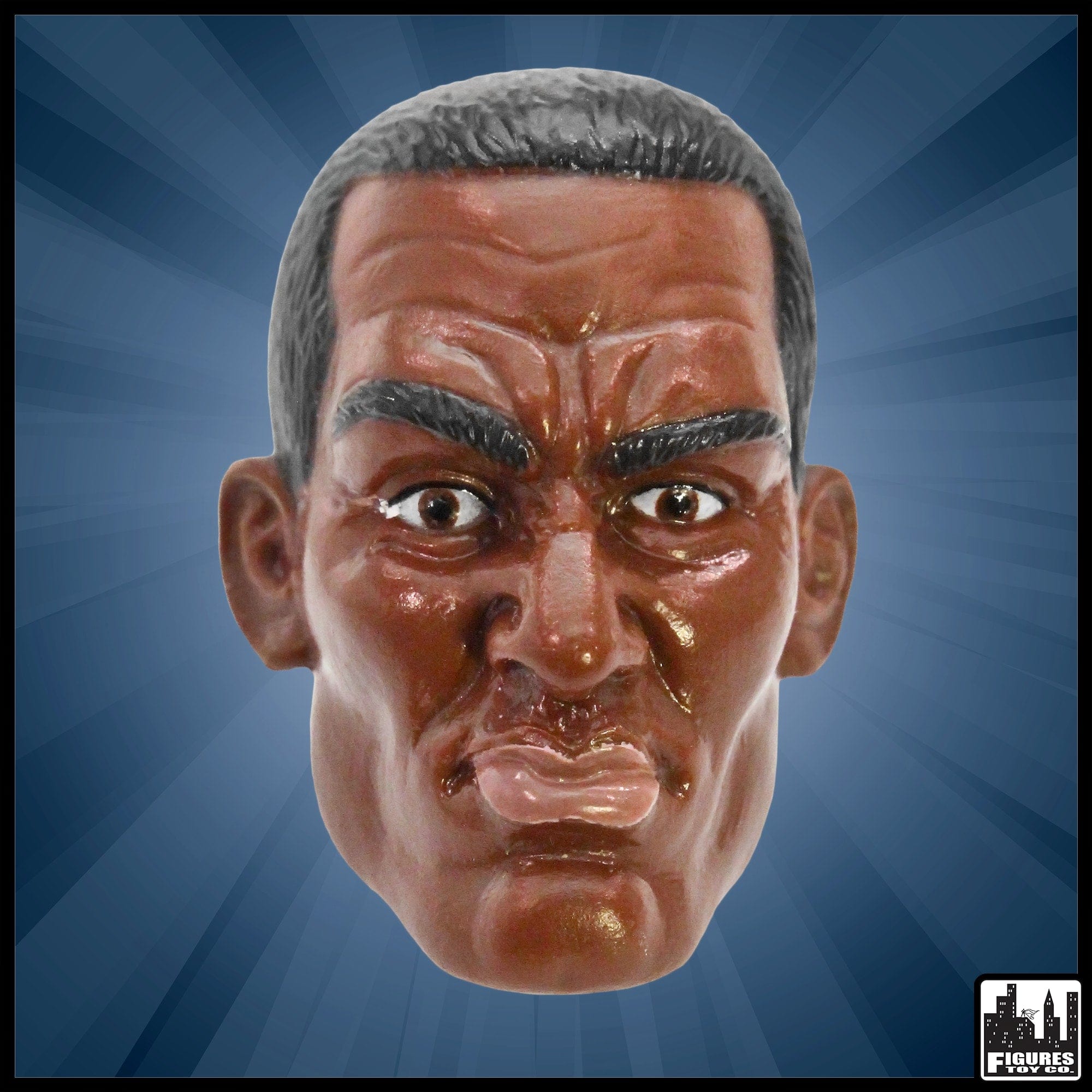 African American Male Interchangeable Wrestling Action Figure Head With Black Hair