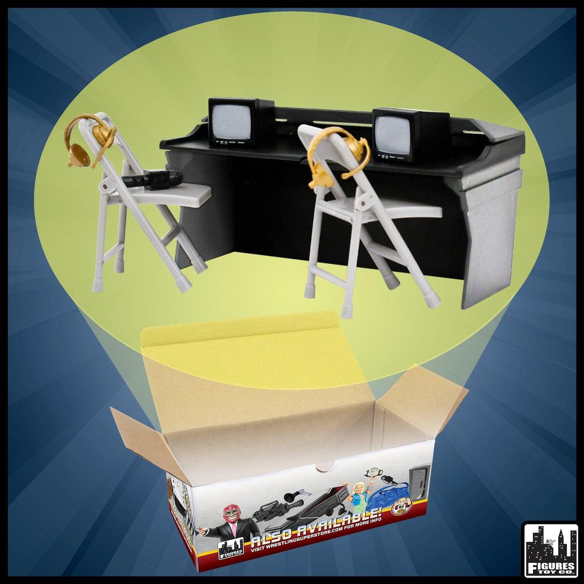 Black &amp; Gray Commentator Table Playset For WWE Wrestling Action Figures
