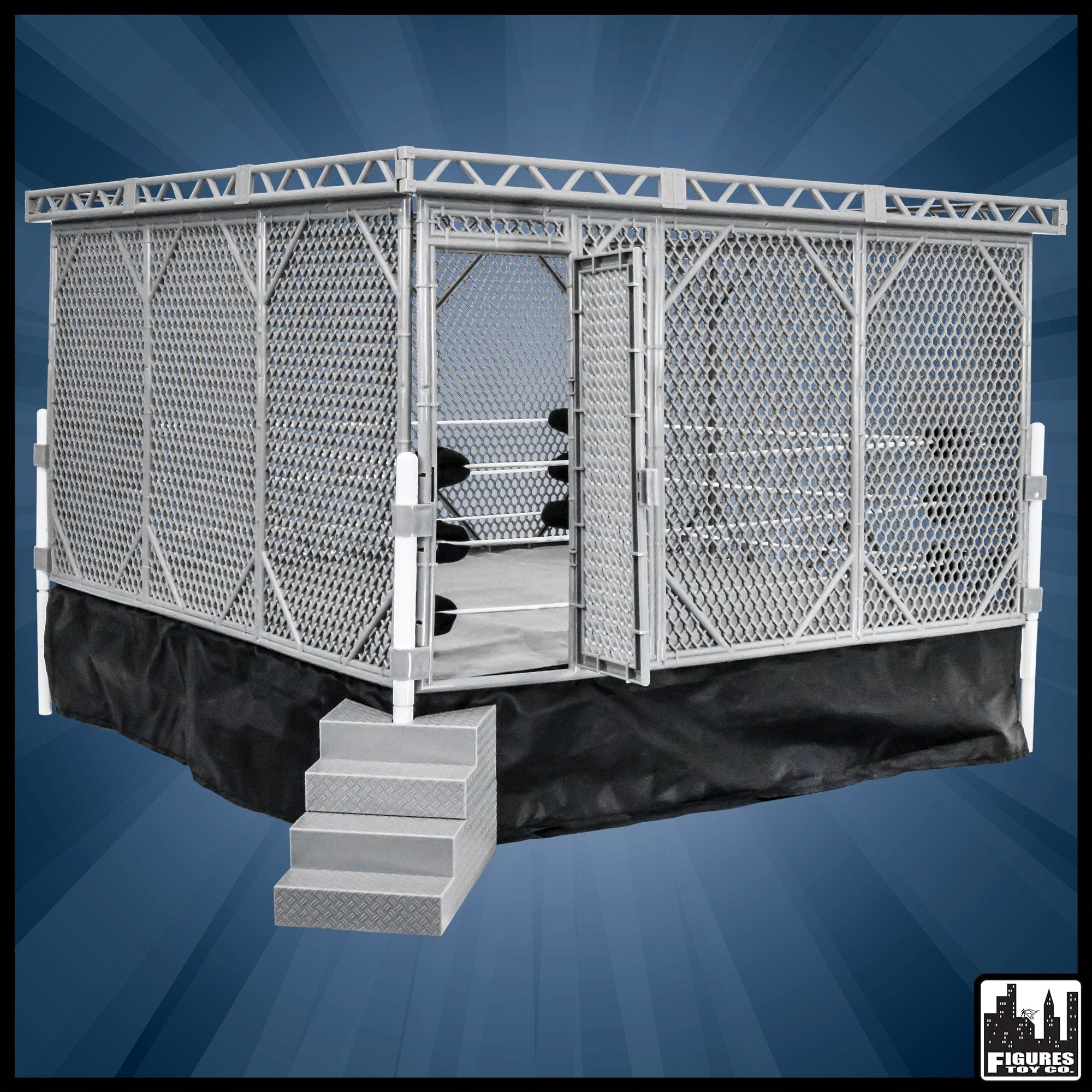Combo Deal: Steel Cage Playset & Figures Toy Company Wrestling Ring