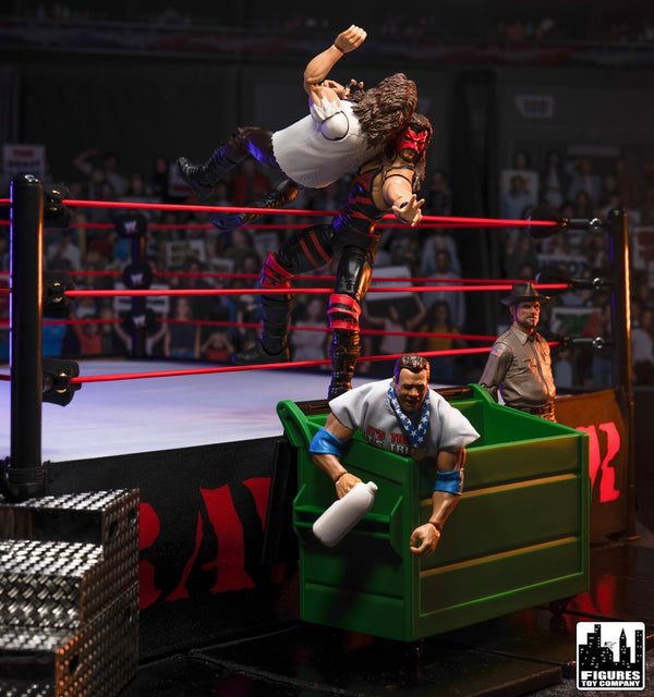 Black Dumpster & 3 Gray Oil Drums for WWE & AEW Wrestling Figures