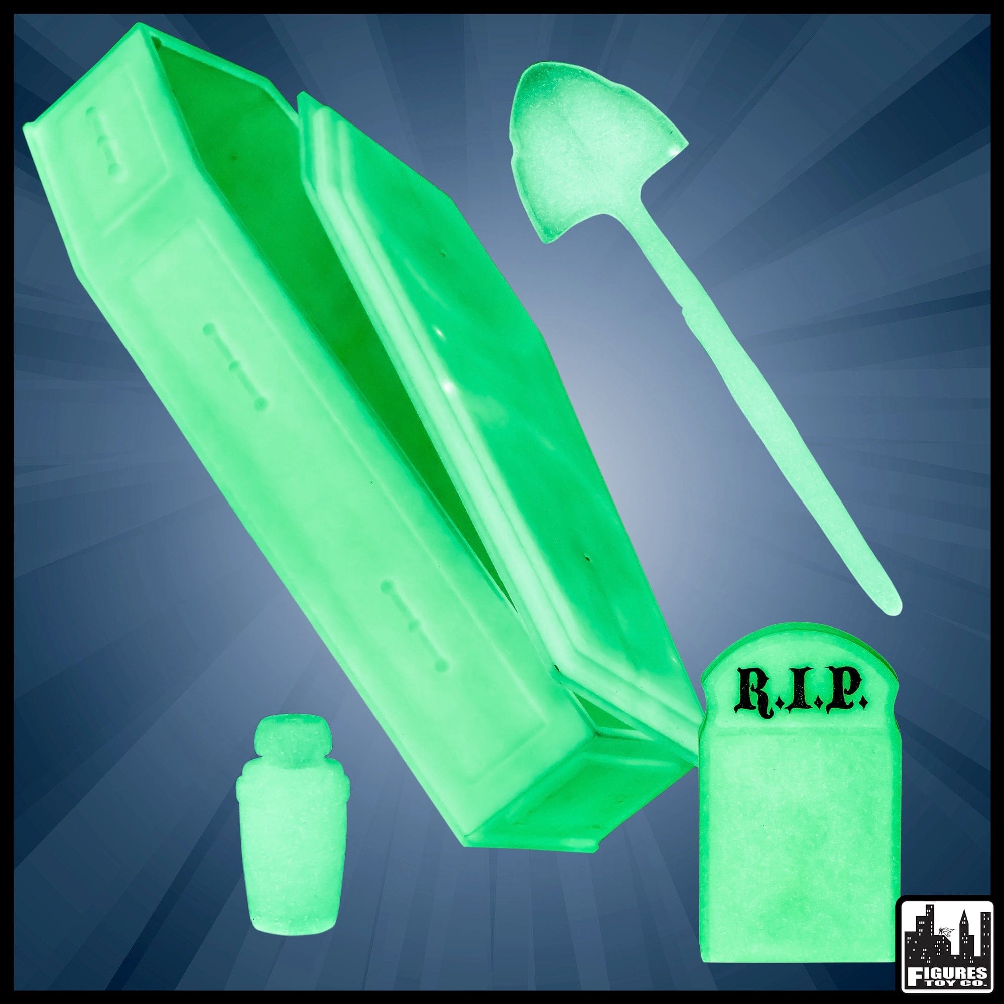Glow In The Dark Tombstone, Urn, Coffin & Shovel for WWE Wrestling Action Figures