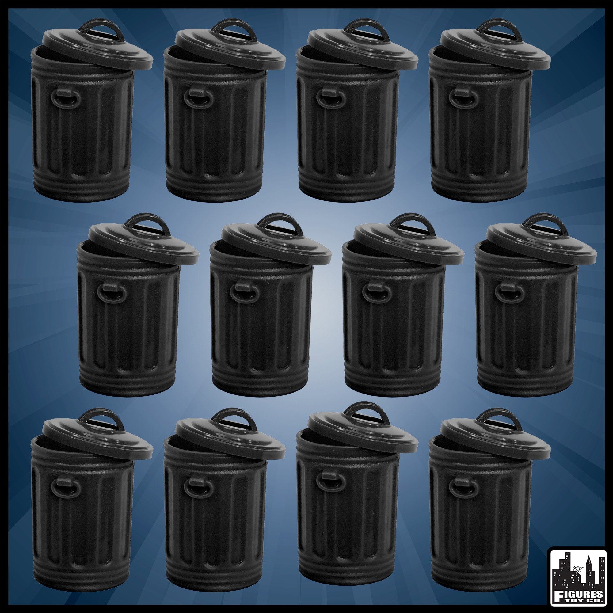 Set of 12 Black Trash Cans for WWE Wrestling Action Figures