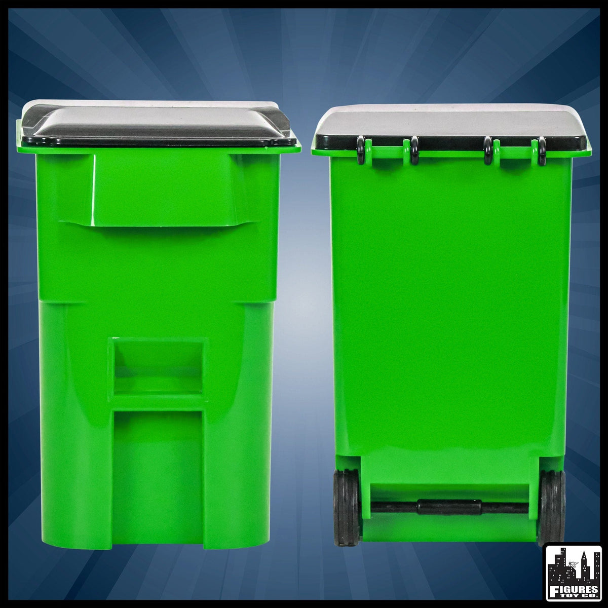 Set of 3 Green Trash Cans With Lid &amp; Wheels for WWE Wrestling Action Figures