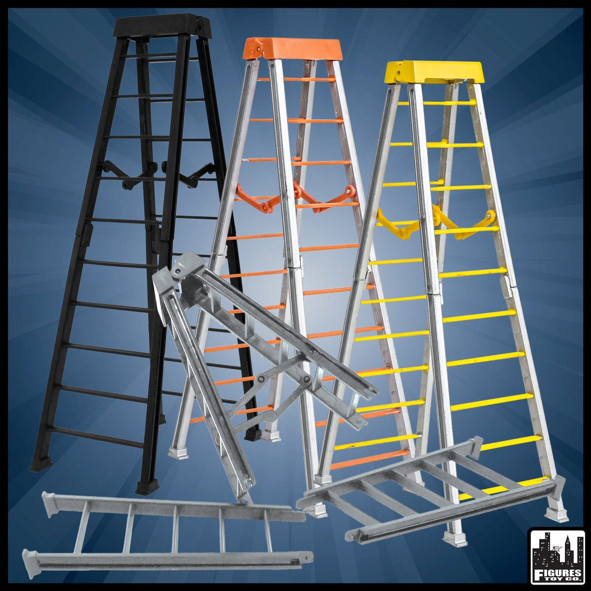 Set of 4 Large 10 Inch Breakaway Ladders: Black, Orange, Yellow &amp; Silver for WWE Wrestling Action Figures