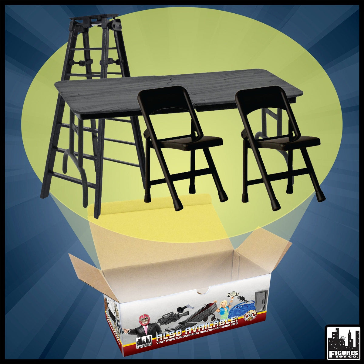 ULTIMATE Ladder, Table &amp; Chairs Black Playset for WWE Wrestling Action Figures