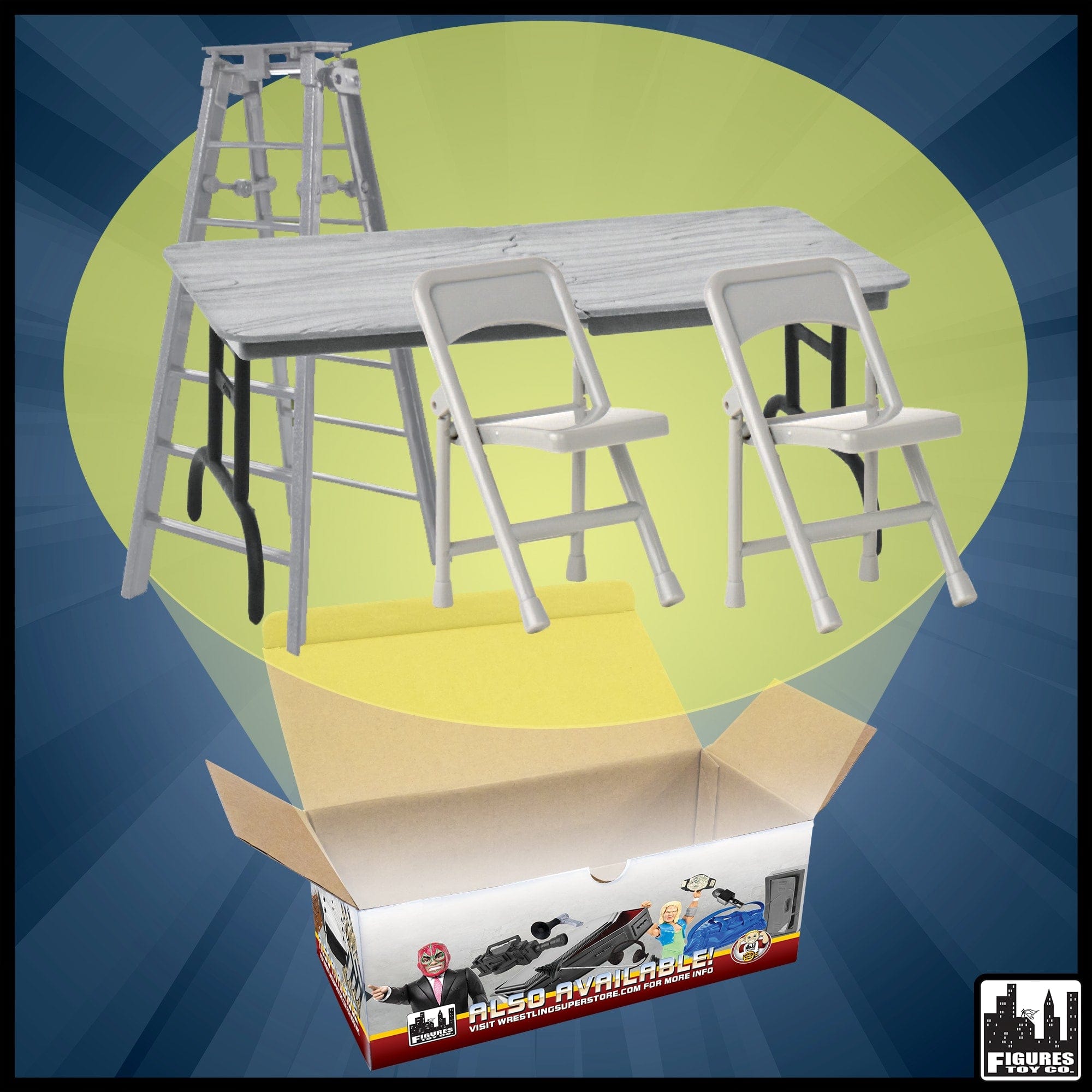 ULTIMATE Ladder, Table & Chairs Silver Playset for WWE Wrestling Action Figures