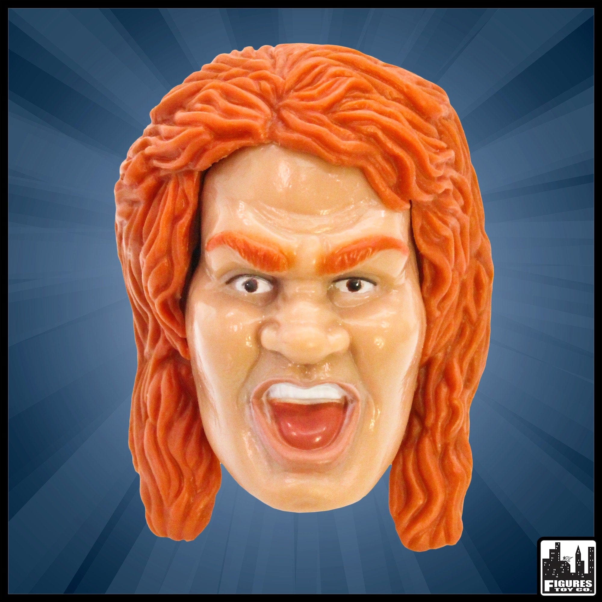 White Male Interchangeable Wrestling Action Figure Head With Long Red Hair