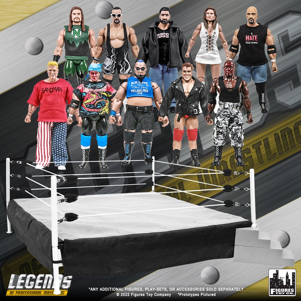Wrestling Ring &amp; 10 LOOSE Legends of Wrestling Action Figures
