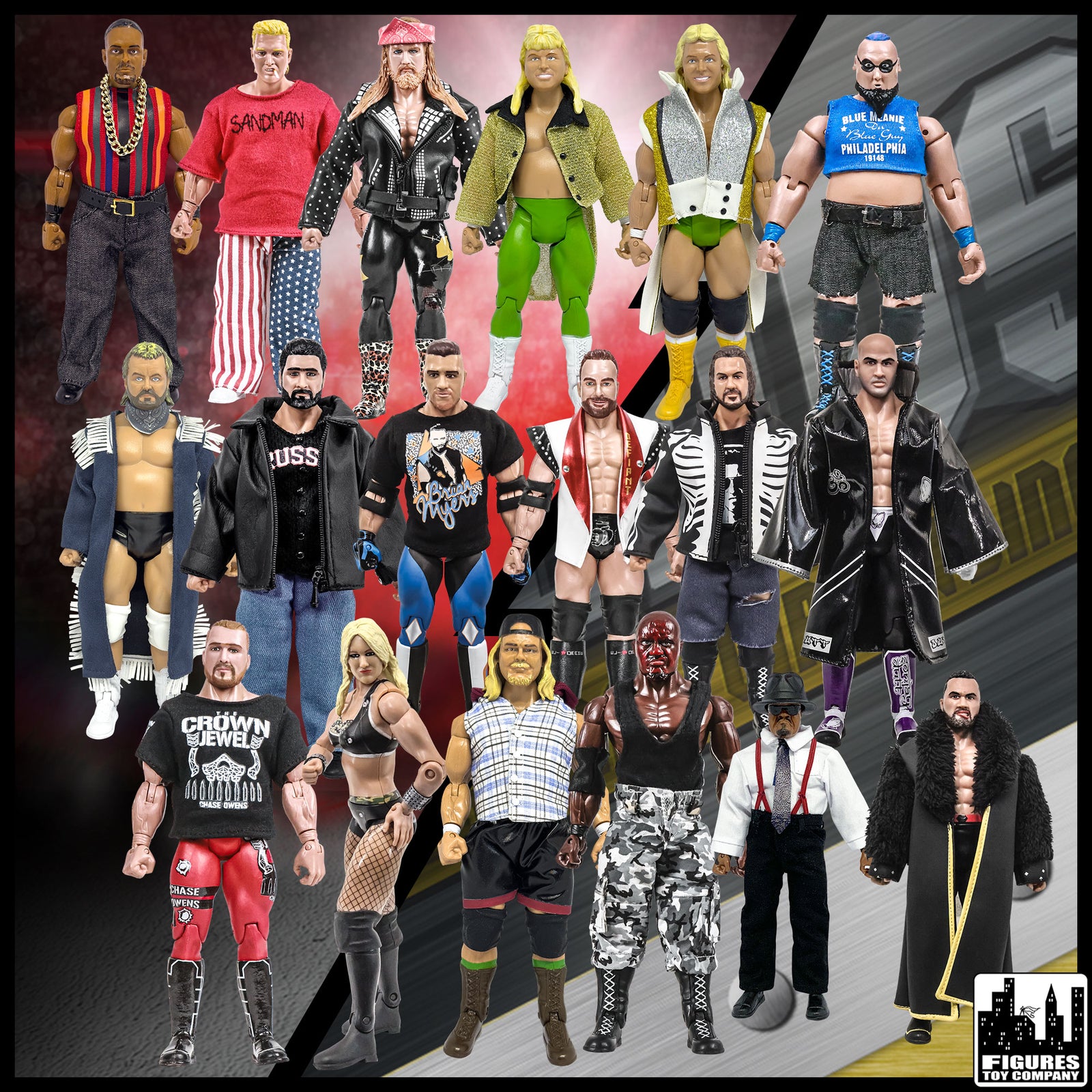 Set of 18 Loose Rising Stars & Legends of Wrestling Action Figures