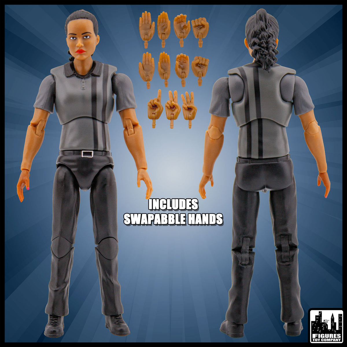 Ultimate Female Dark Gray Referee with Deluxe Articulation for WWE & AEW Figures