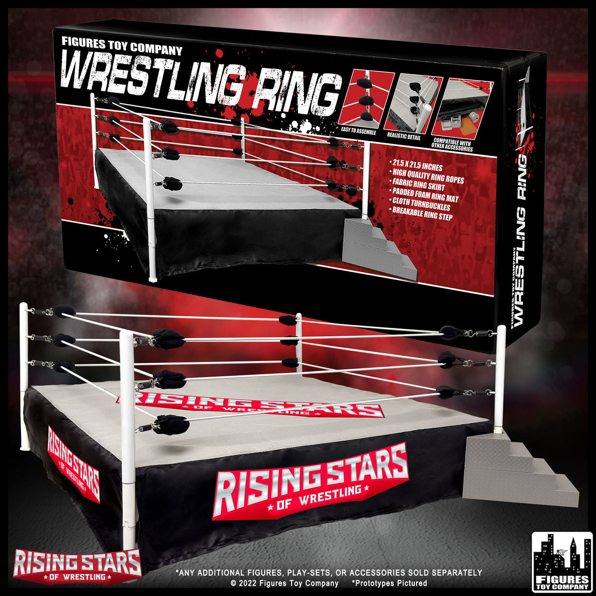 Wrestling Ring & 10 LOOSE Rising Stars of Wrestling Action Figures