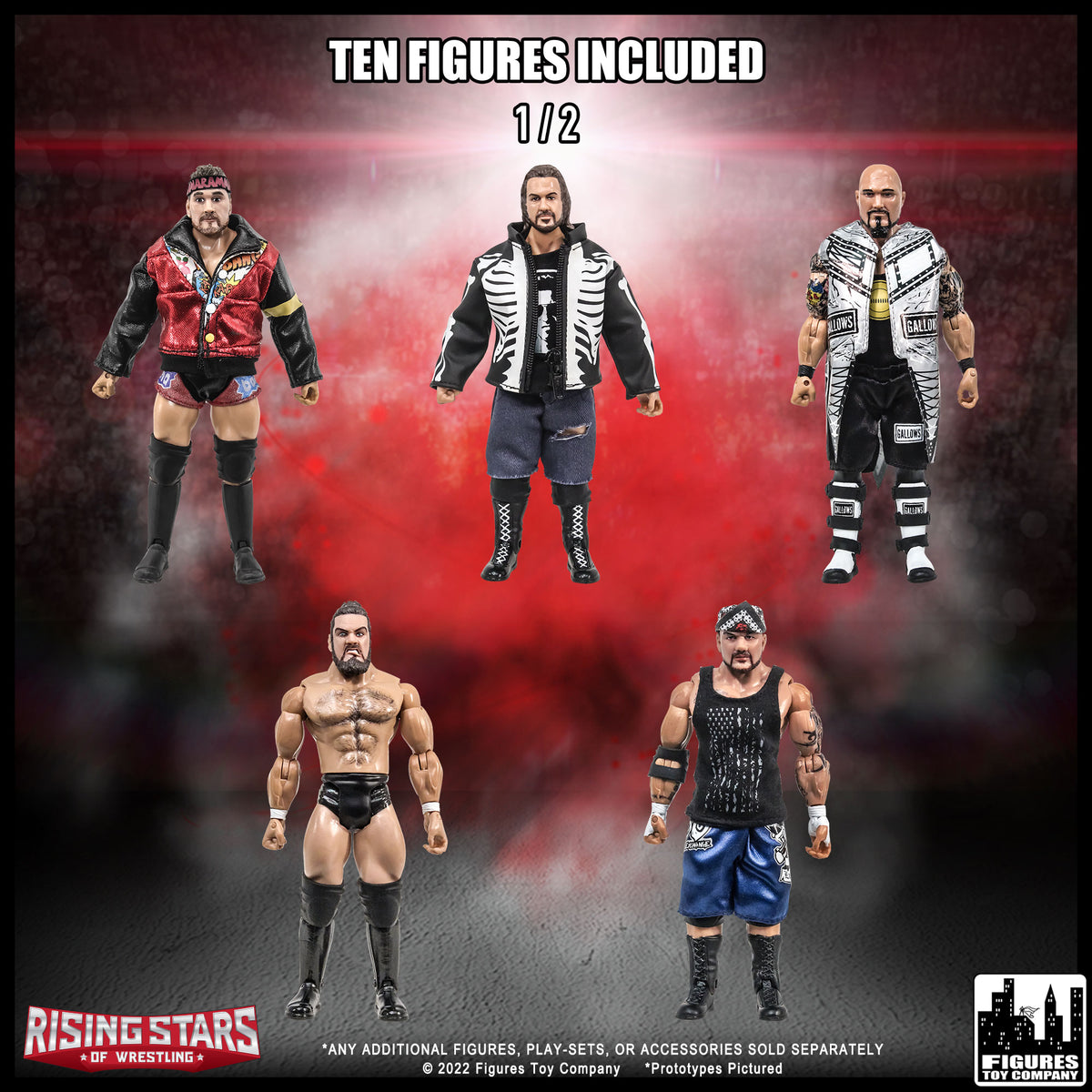 Wrestling Ring & 10 LOOSE Rising Stars of Wrestling Action Figures