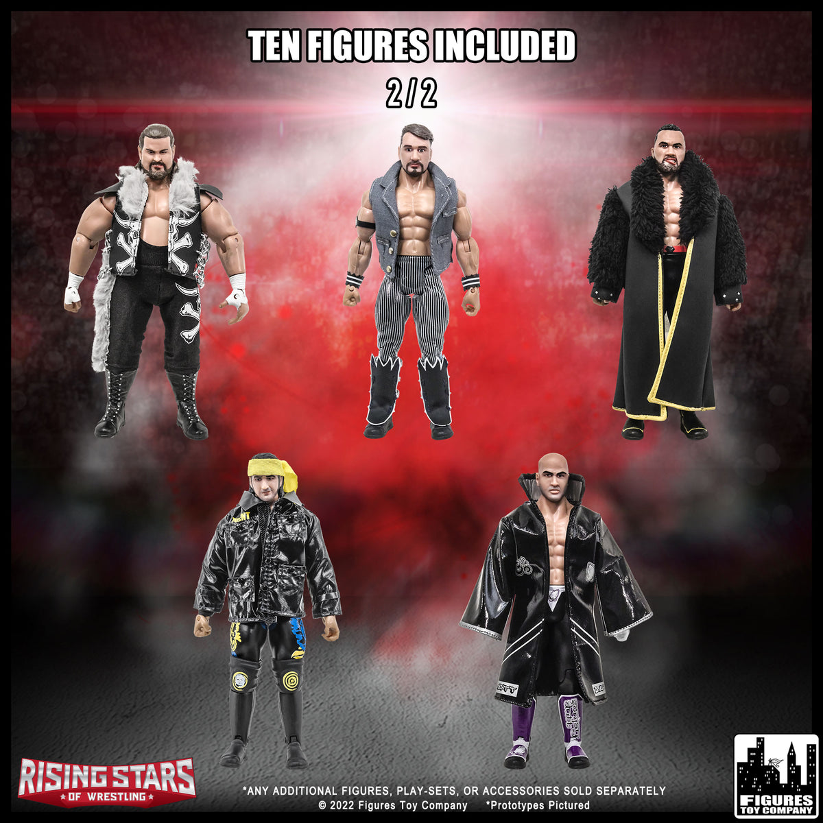 Wrestling Ring & 10 LOOSE Rising Stars of Wrestling Action Figures