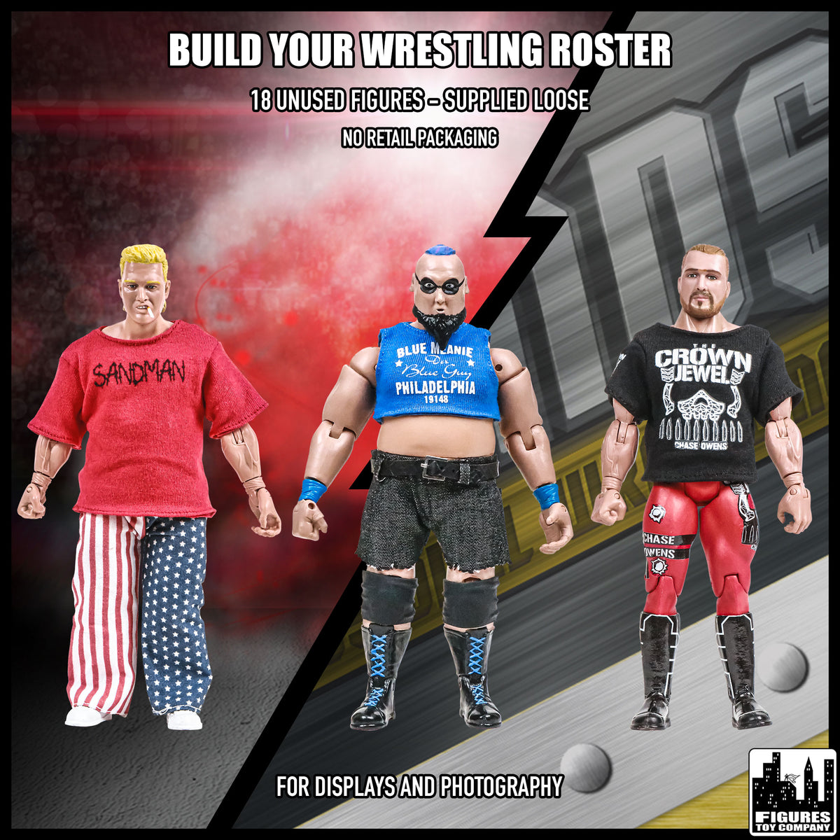 Set of 18 Loose Rising Stars & Legends of Wrestling Action Figures