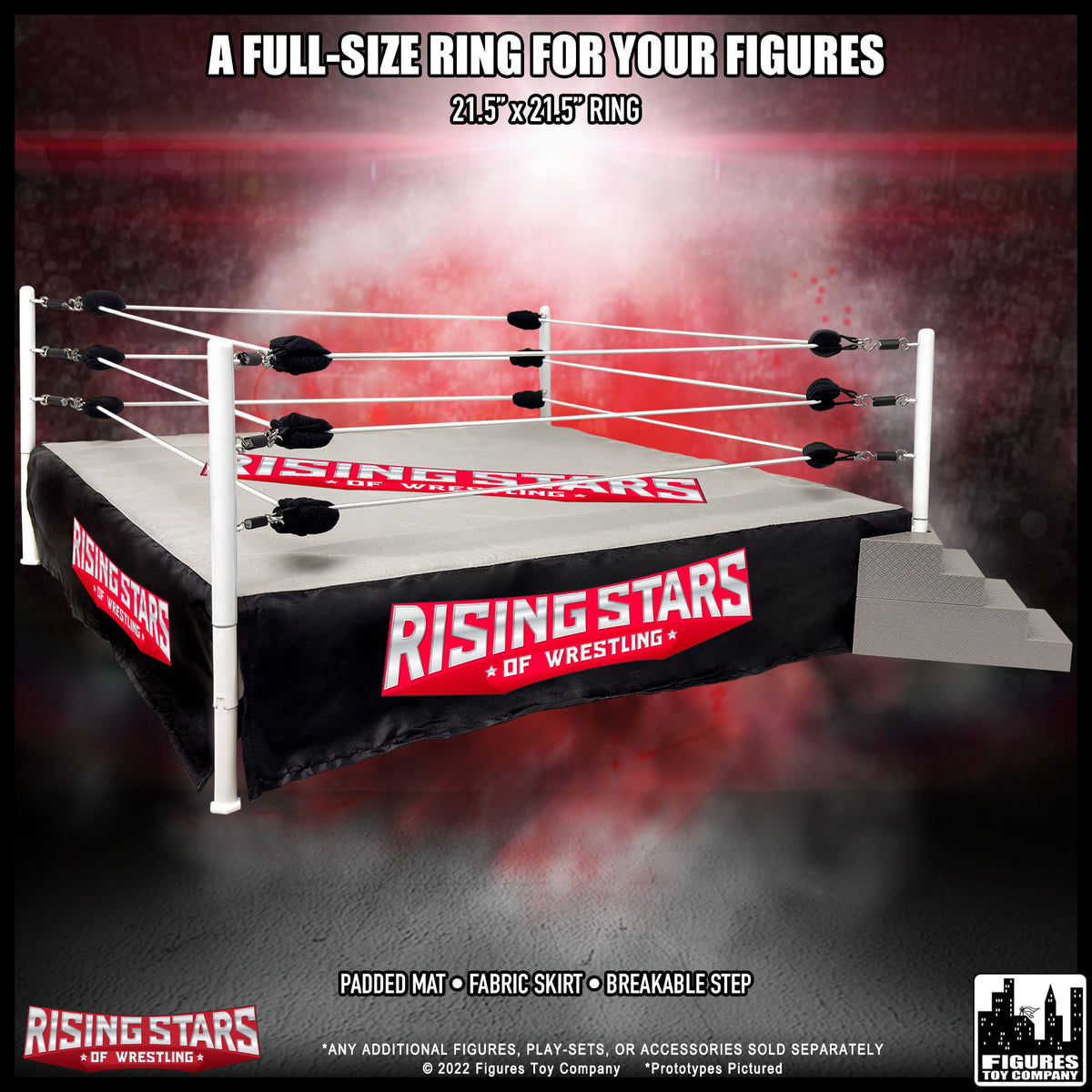 Wrestling Ring & 10 LOOSE Rising Stars of Wrestling Action Figures