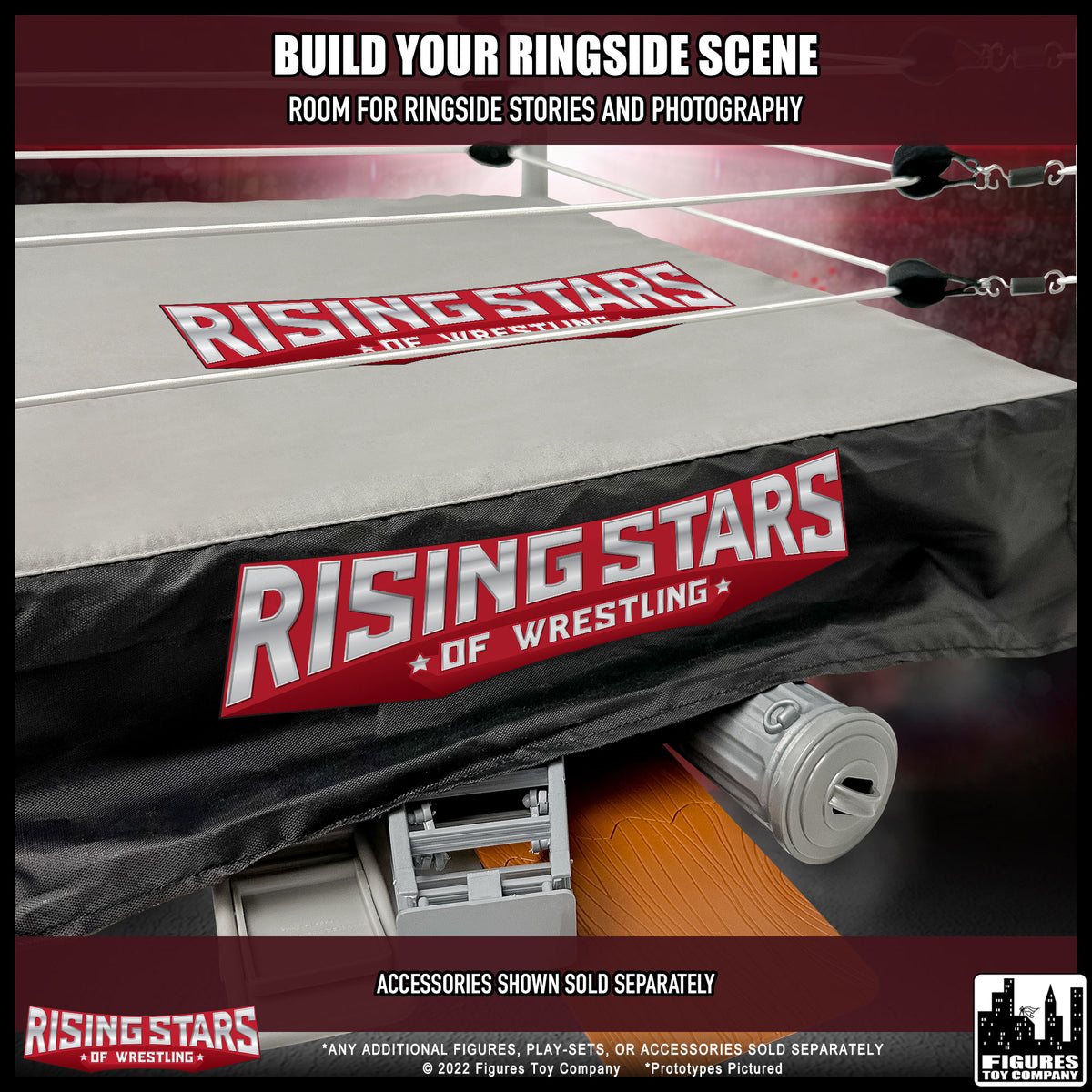 Wrestling Ring & 10 LOOSE Rising Stars of Wrestling Action Figures