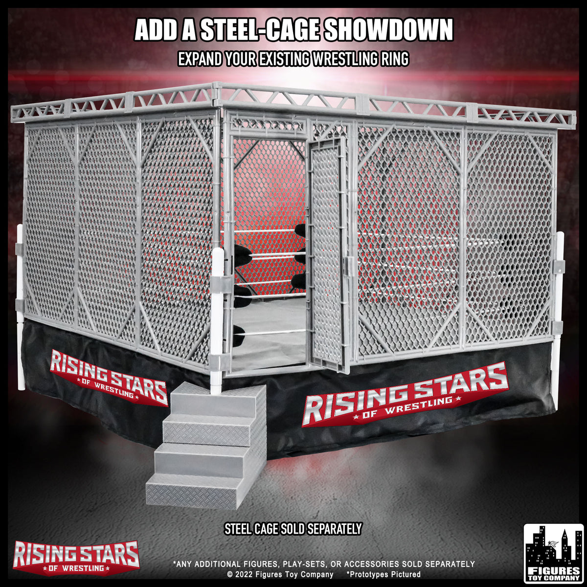 Wrestling Ring & 10 LOOSE Rising Stars of Wrestling Action Figures