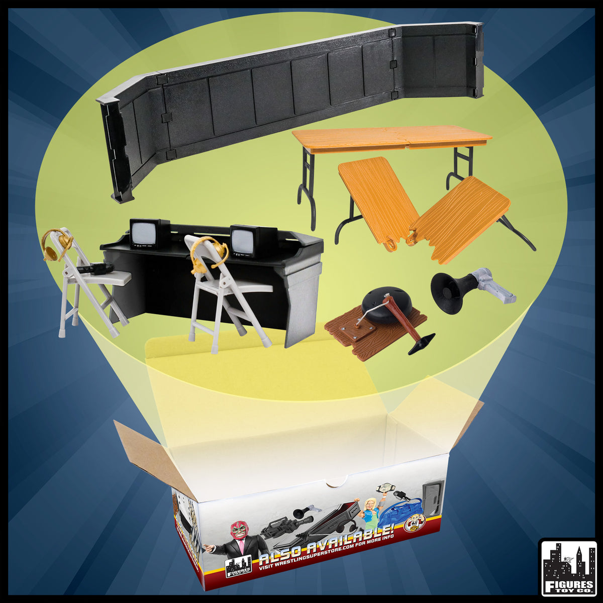 Commentators Corner Playset for WWE &amp; AEW Wrestling Action Figures