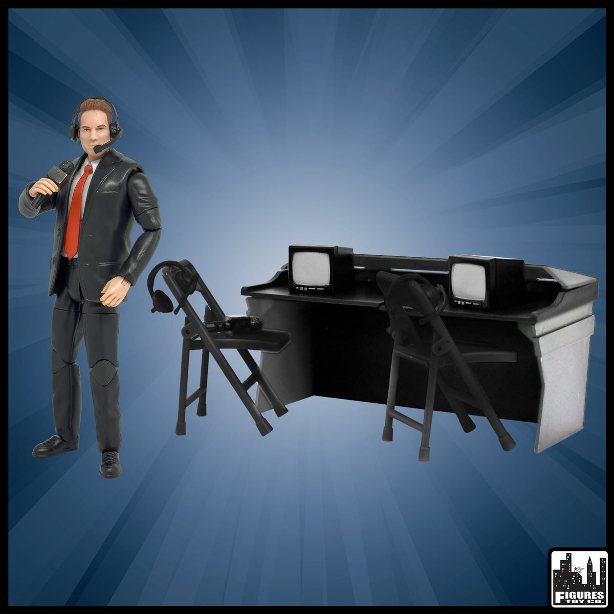 Deluxe Commentators Playset with Announcer Figure for WWE &amp; AEW Wrestling Action Figures