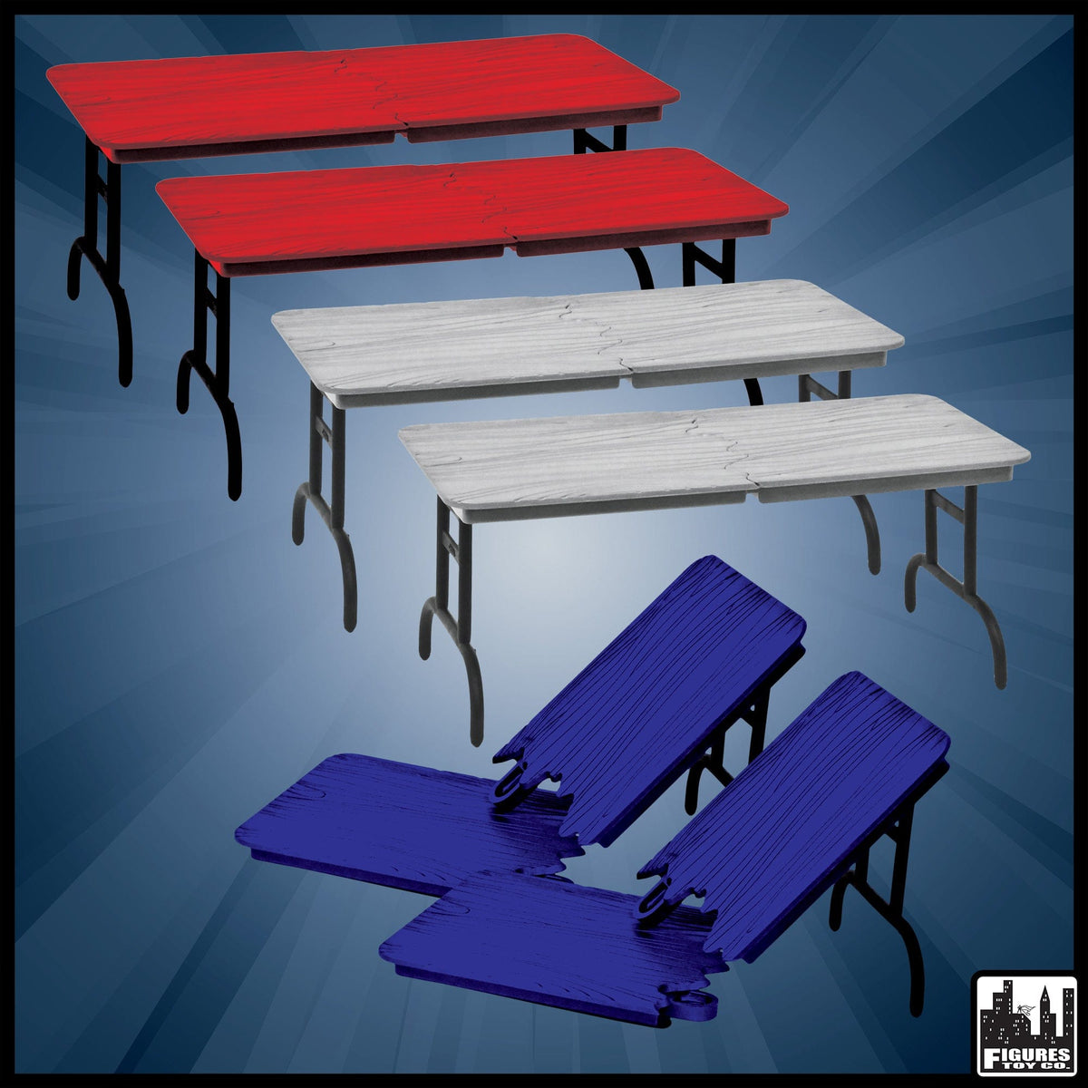 6 Piece Breakable Table Deal for WWE Wrestling Action Figures: Red, Blue &amp; Gray