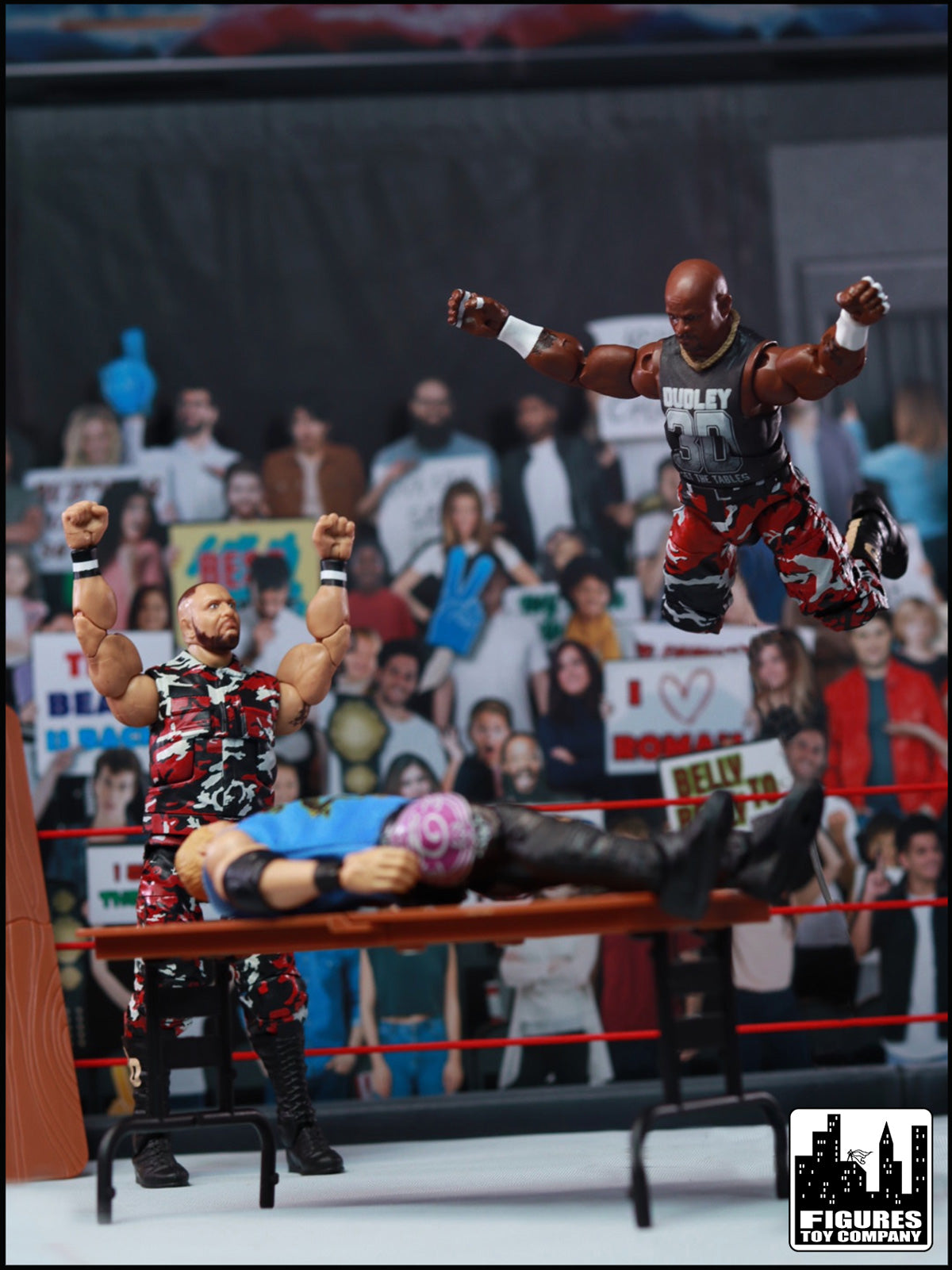 Set of 3 Black Breakable Tables for WWE &amp; AEW Wrestling Action Figures