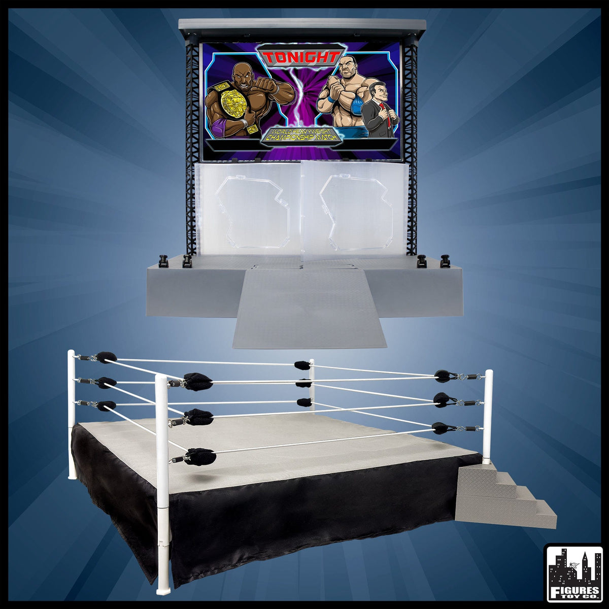 Wrestling Ring &amp; Entrance Stage For WWE &amp; AEW Wrestling Action Figures