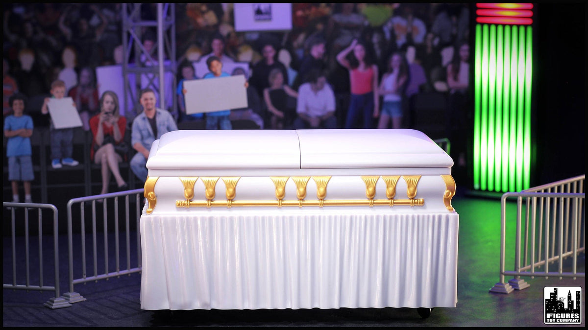 Deluxe White Casket for WWE &amp; AEW Wrestling Action Figures with Removable Base