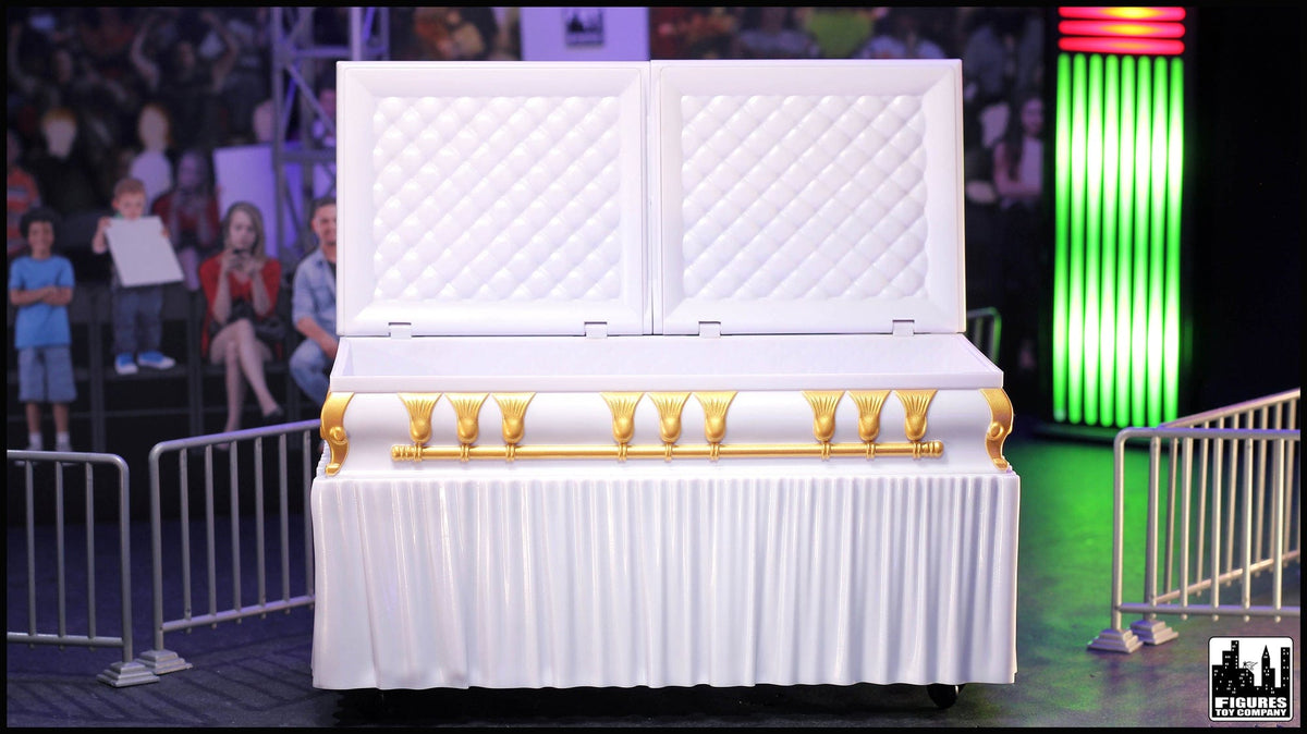 Deluxe White Casket for WWE &amp; AEW Wrestling Action Figures with Removable Base