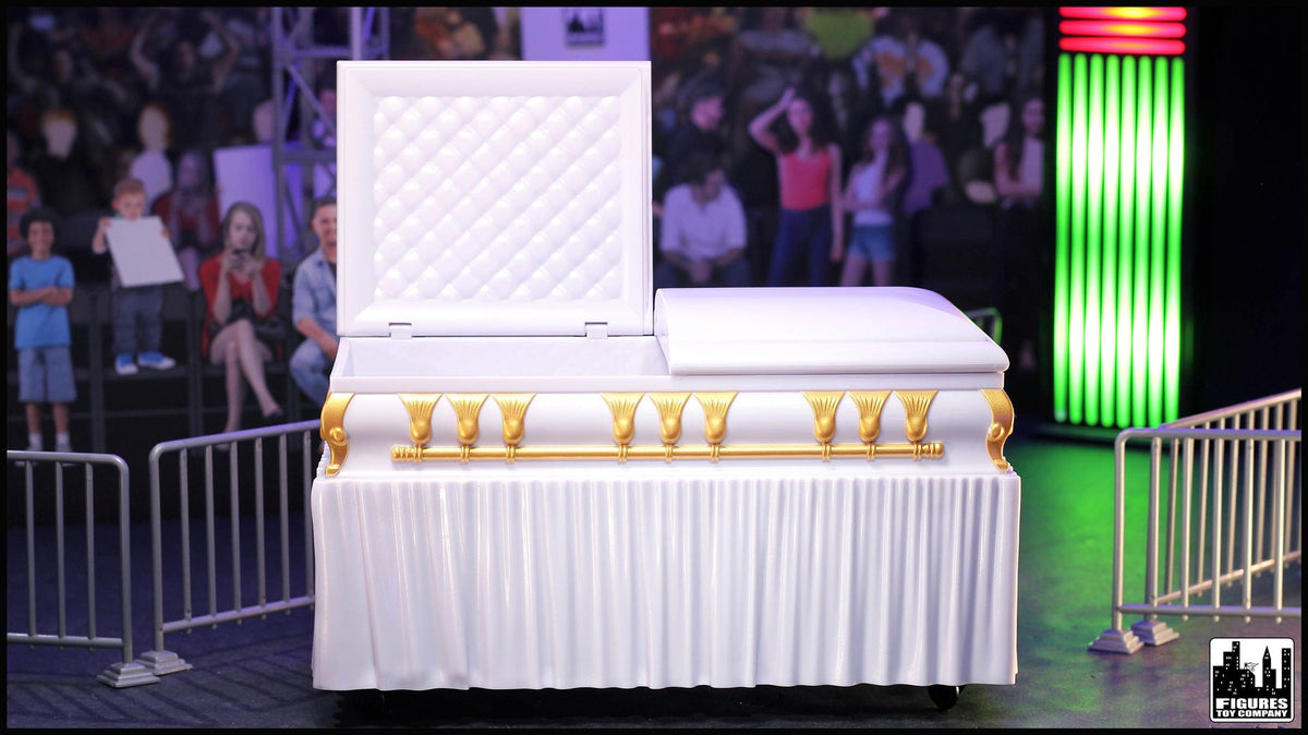 Deluxe White Casket for WWE &amp; AEW Wrestling Action Figures with Removable Base