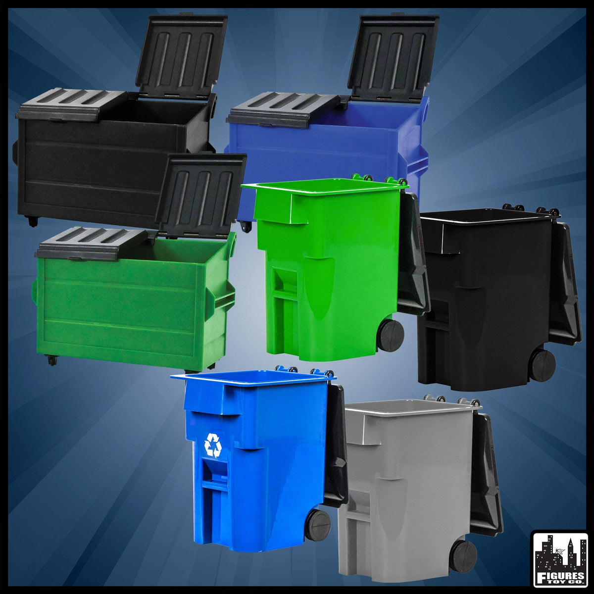 Set of 3 Dumpsters &amp; 4 Trash Cans for WWE &amp; AEW Wrestling Figures
