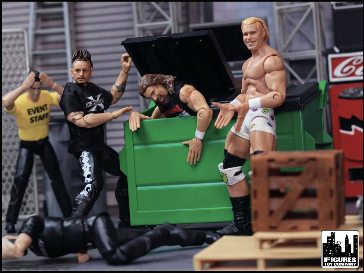 Set of 3 Dumpsters for WWE &amp; AEW Wrestling Action Figures: Blue, Black &amp; Green