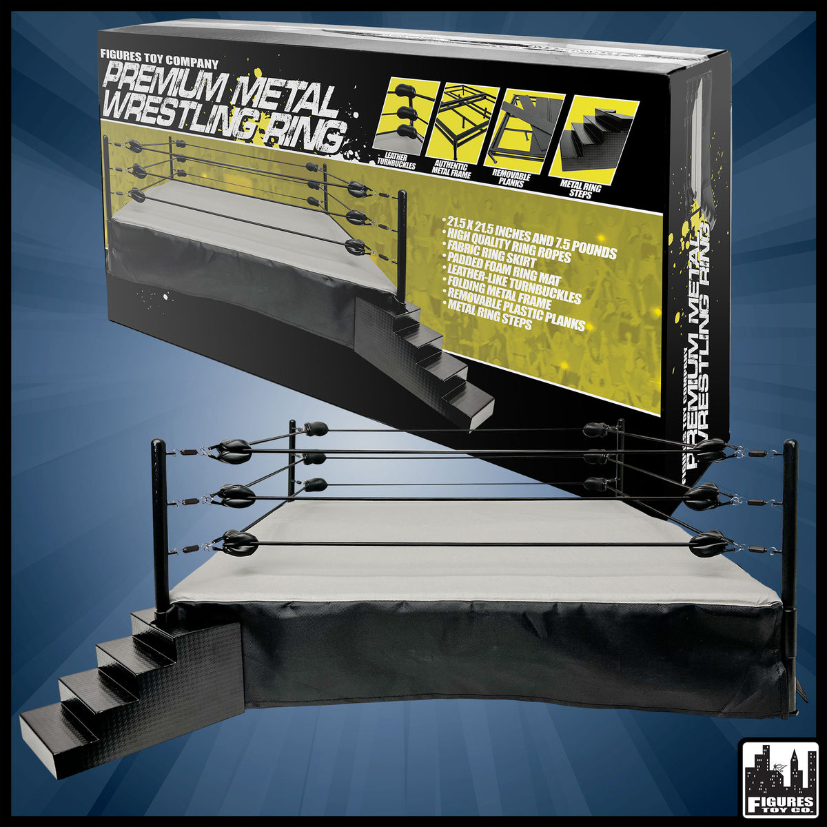 Premium Metal Real Scale Wrestling Ring for WWE &amp; AEW Wrestling Action Figures