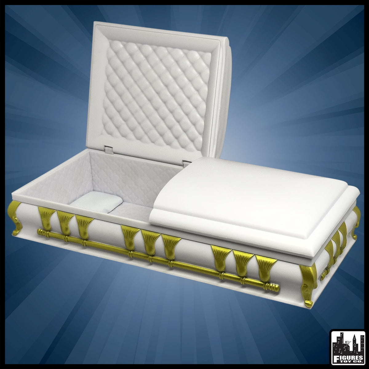 Deluxe White Casket for WWE &amp; AEW Wrestling Action Figures [Loose, No Base]