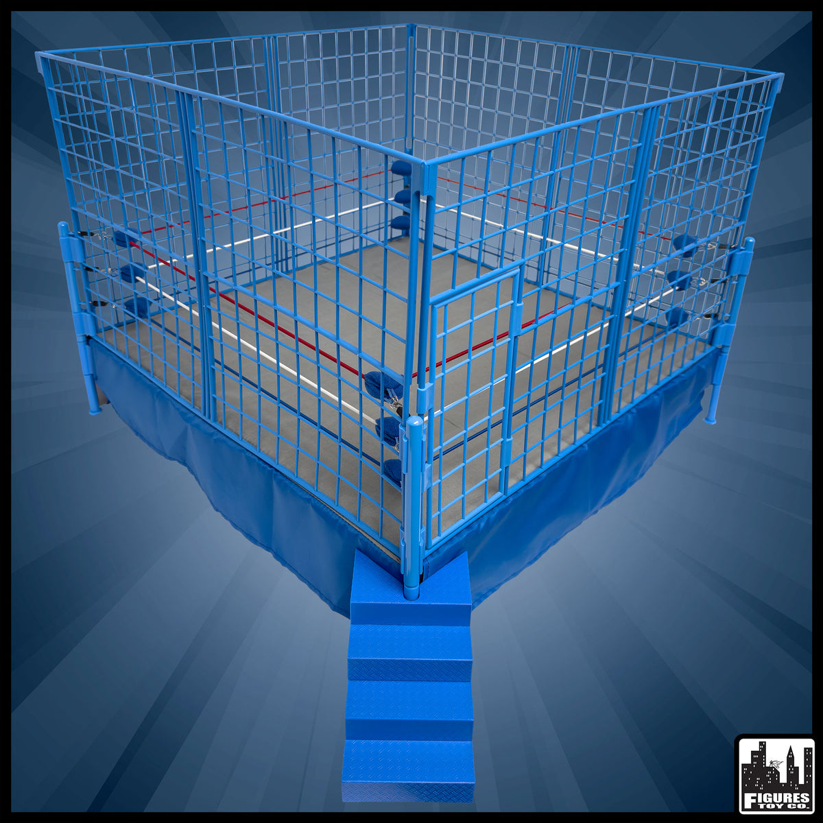 Classic Wrestling Ring &amp; Steel Cage for WWE &amp; AEW Wrestling Action Figures