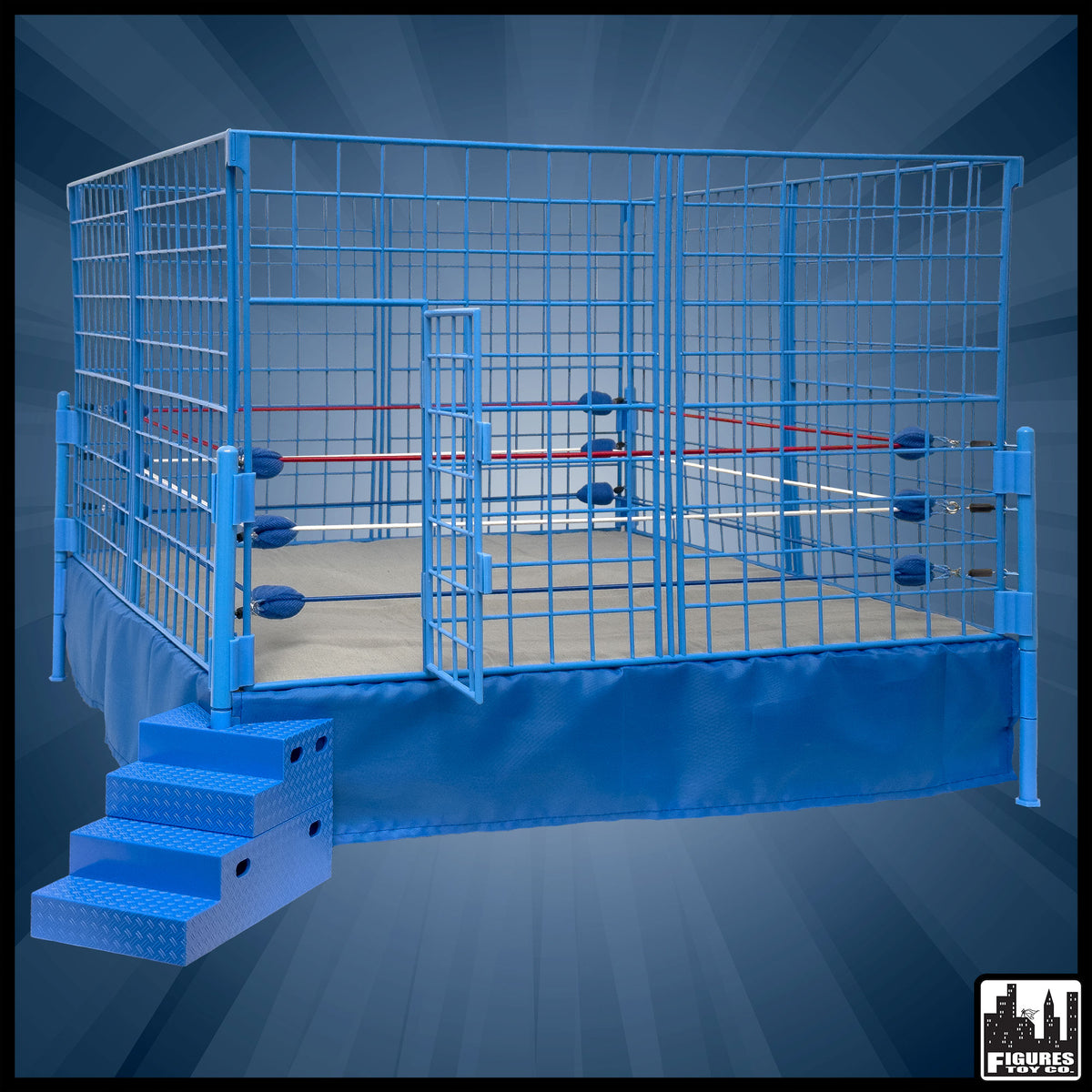 Classic Wrestling Ring &amp; Steel Cage for WWE &amp; AEW Wrestling Action Figures