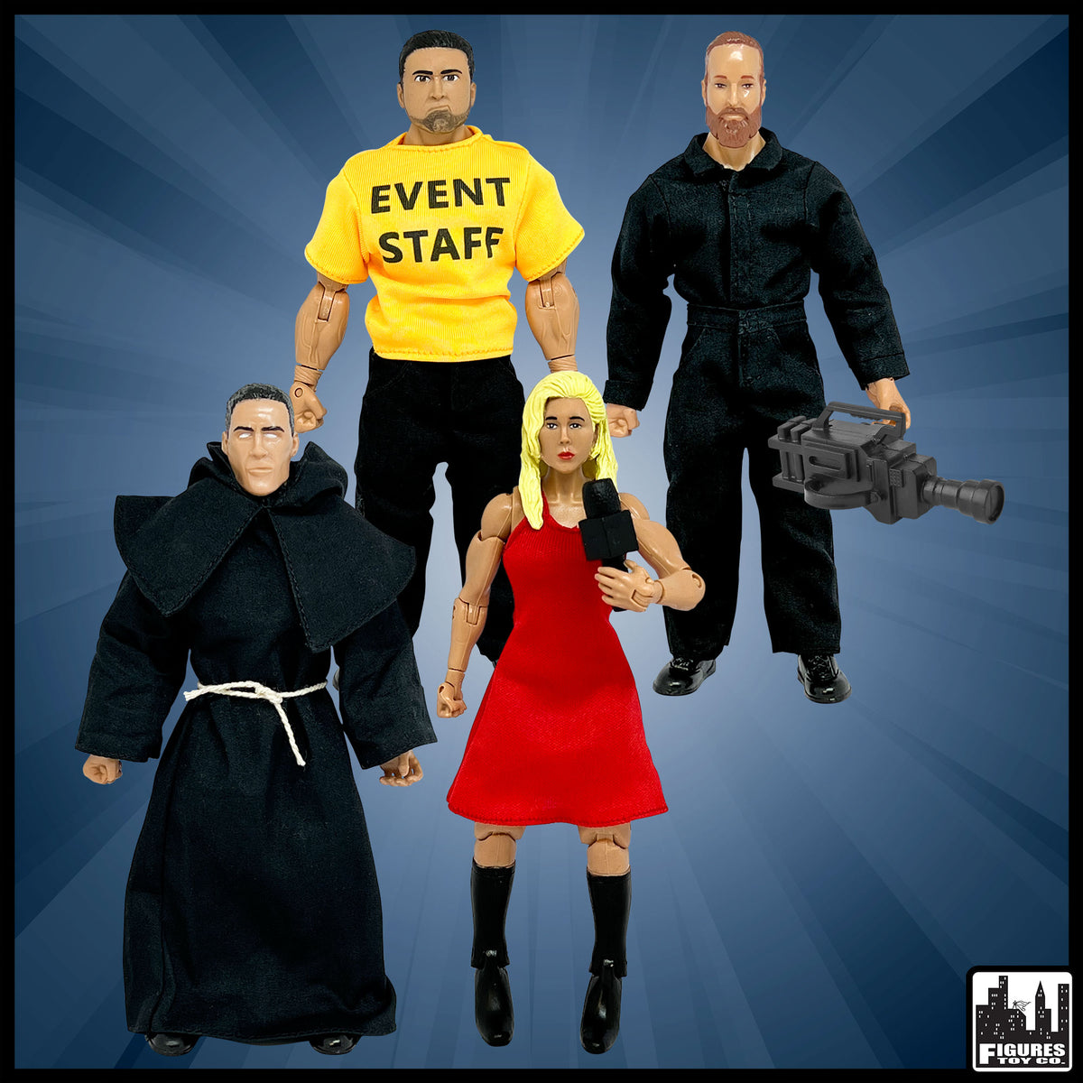 Set of 4 Wrestling Crew Action Figures &amp; Ultimate Silver Playset for WWE &amp; AEW Wrestling Action Figures