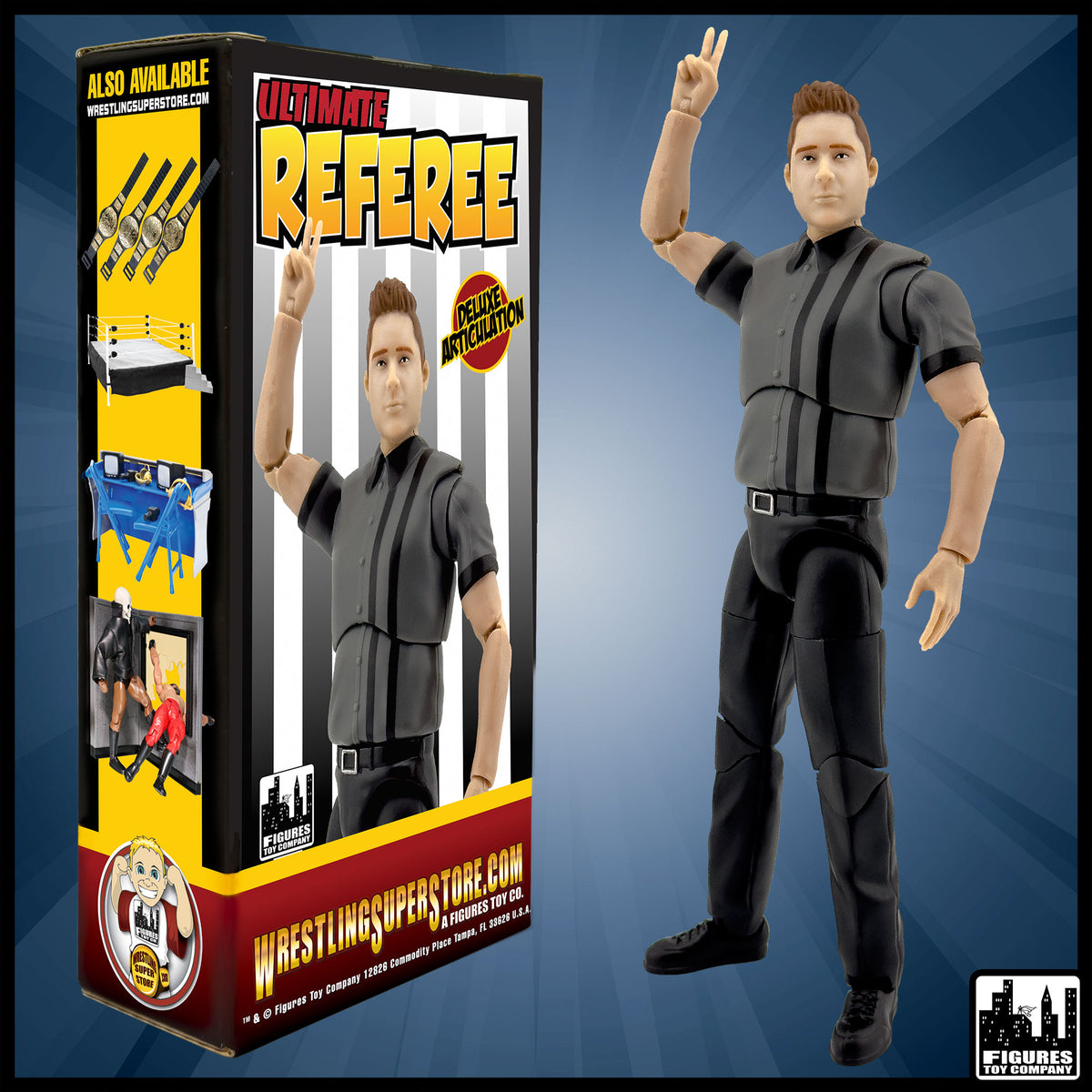 Ultimate Dark Gray Referee with Deluxe Articulation for WWE &amp; AEW Figures