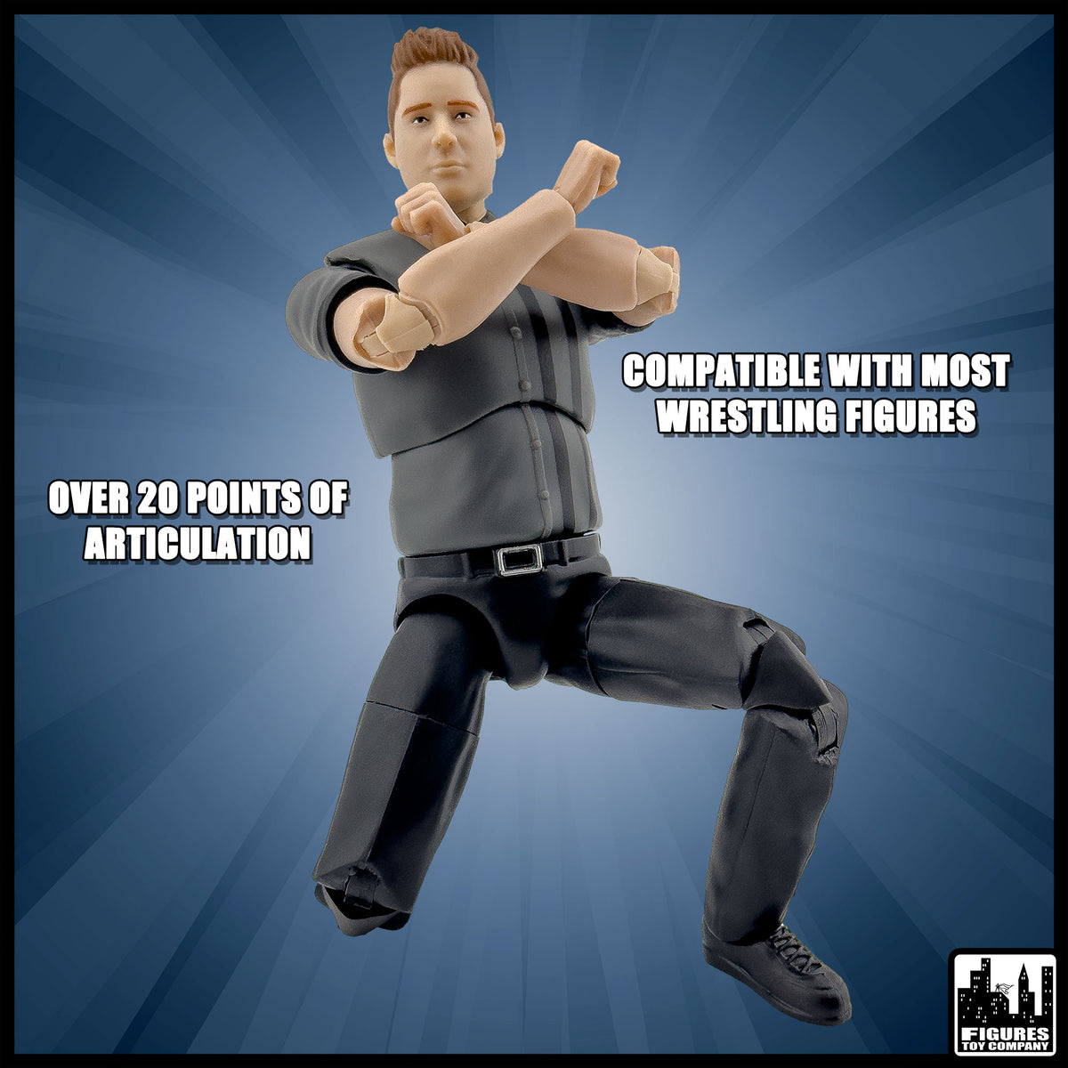 Ultimate Dark Gray Referee with Deluxe Articulation for WWE &amp; AEW Figures
