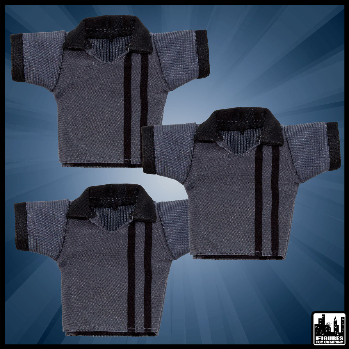 Set of 3 Cloth Dark Gray Referee Shirts for WWE &amp; AEW Wrestling Action Figures