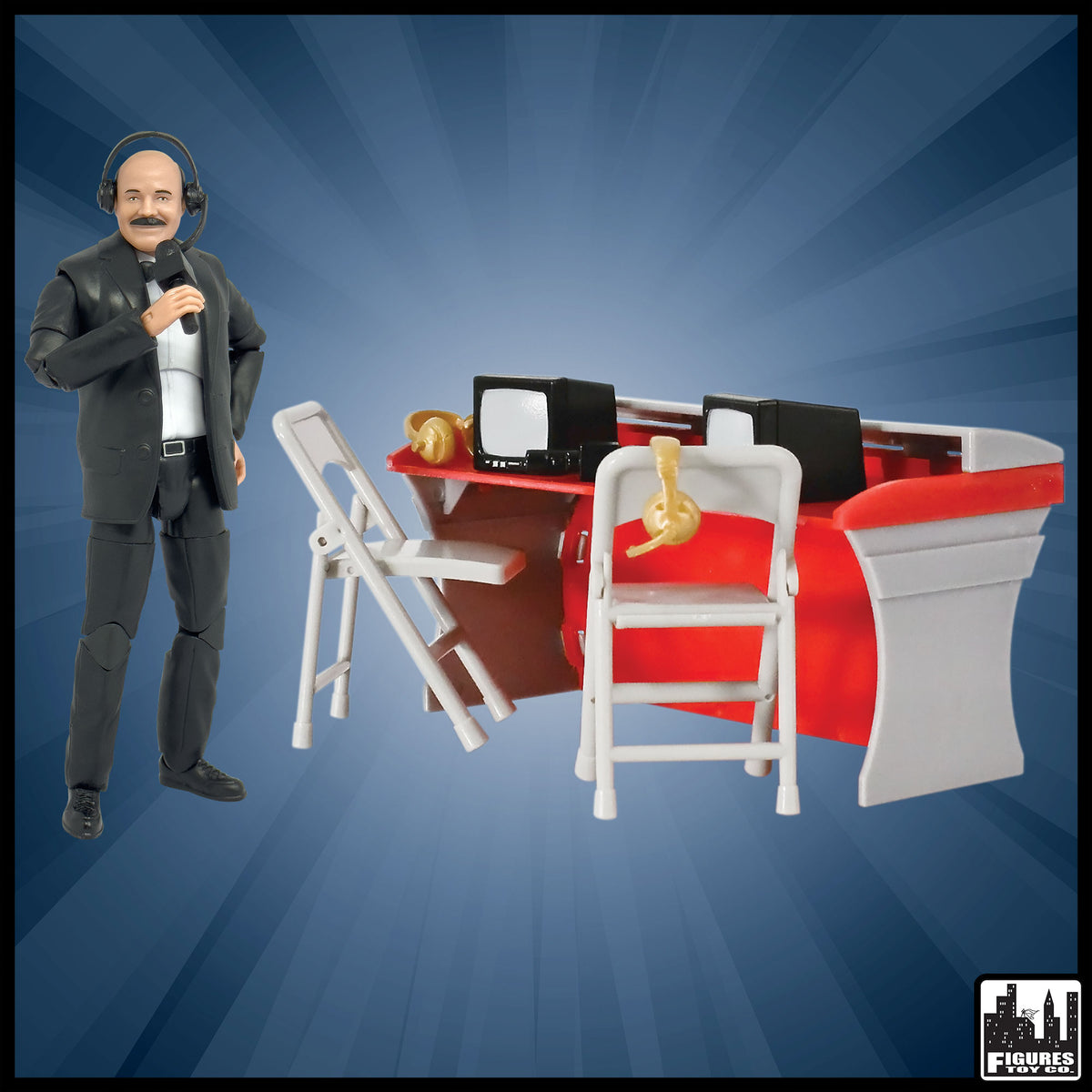 Deluxe Commentators Playset with Announcer Figure for WWE &amp; AEW Wrestling Action Figures