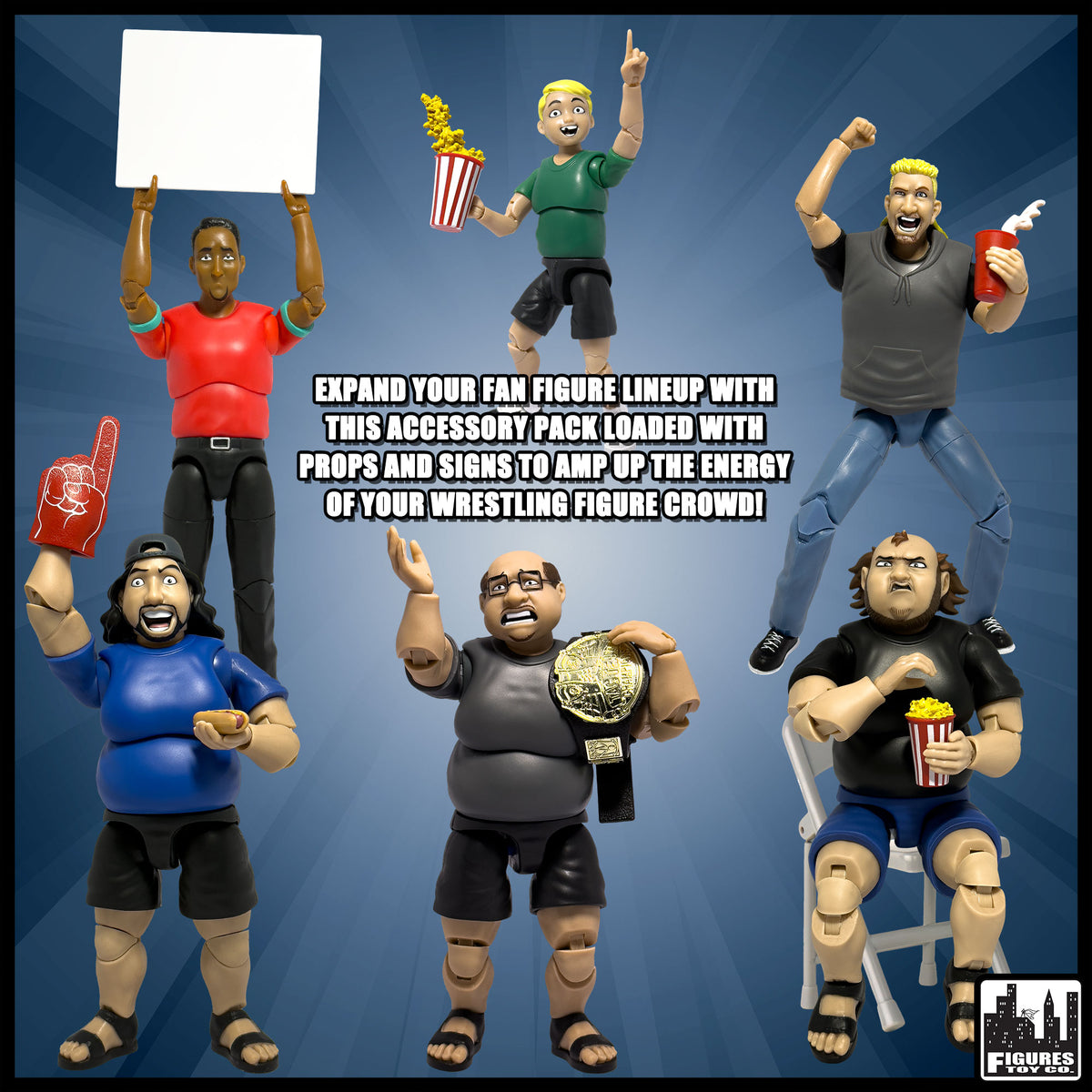Ultimate Wrestling Crowd Fan Figures Accessory Pack for WWE &amp; AEW Wrestling Figures