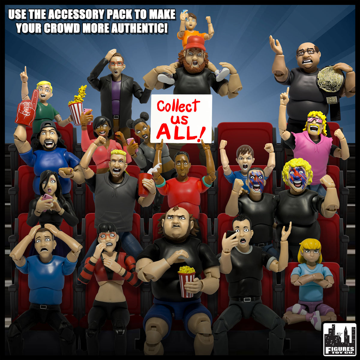 Ultimate Wrestling Crowd Fan Figures Accessory Pack for WWE &amp; AEW Wrestling Figures