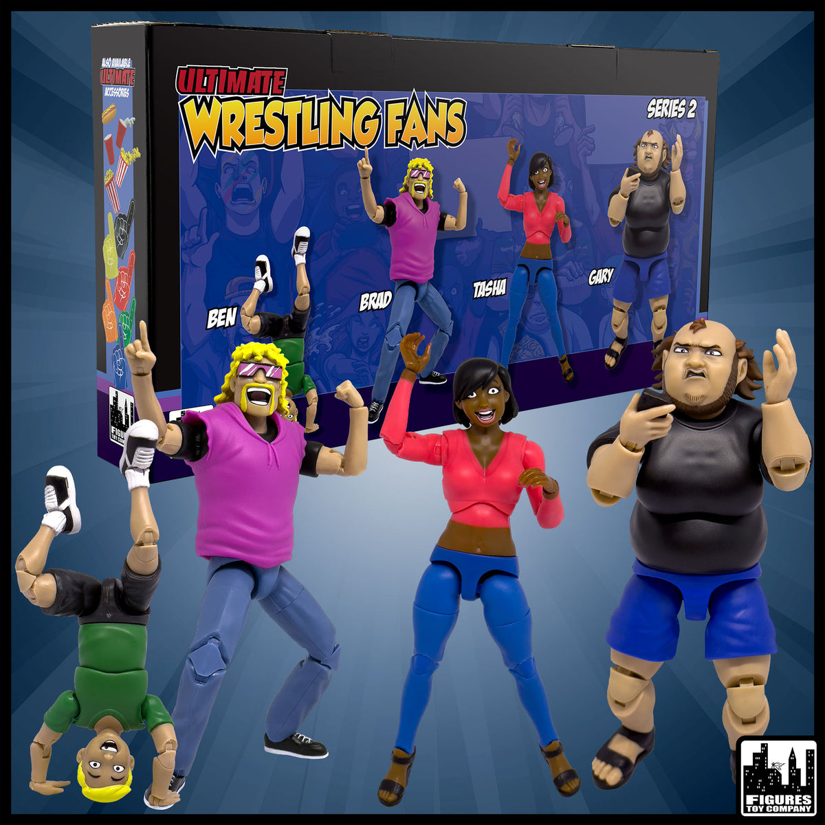 Ultimate Wrestling Crowd Fan Figures Four-Pack for WWE &amp; AEW Wrestling Figures [Series 2]