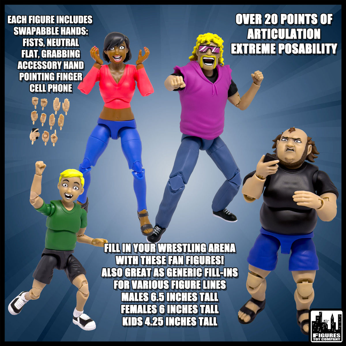 Ultimate Wrestling Crowd Fan Figures Four-Pack for WWE &amp; AEW Wrestling Figures [Series 2]