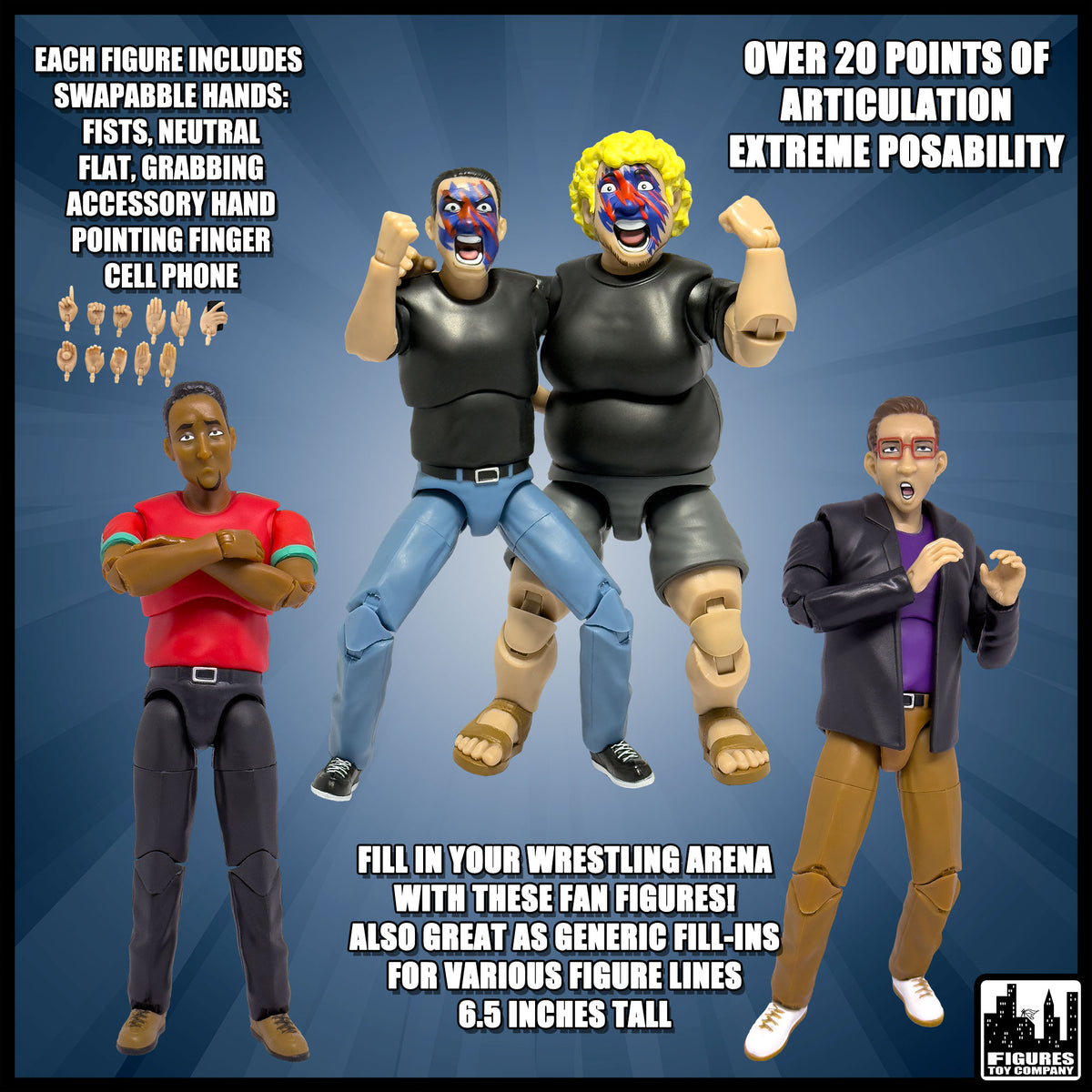 Ultimate Wrestling Crowd Fan Figures Four-Pack for WWE &amp; AEW Wrestling Figures [Series 5]
