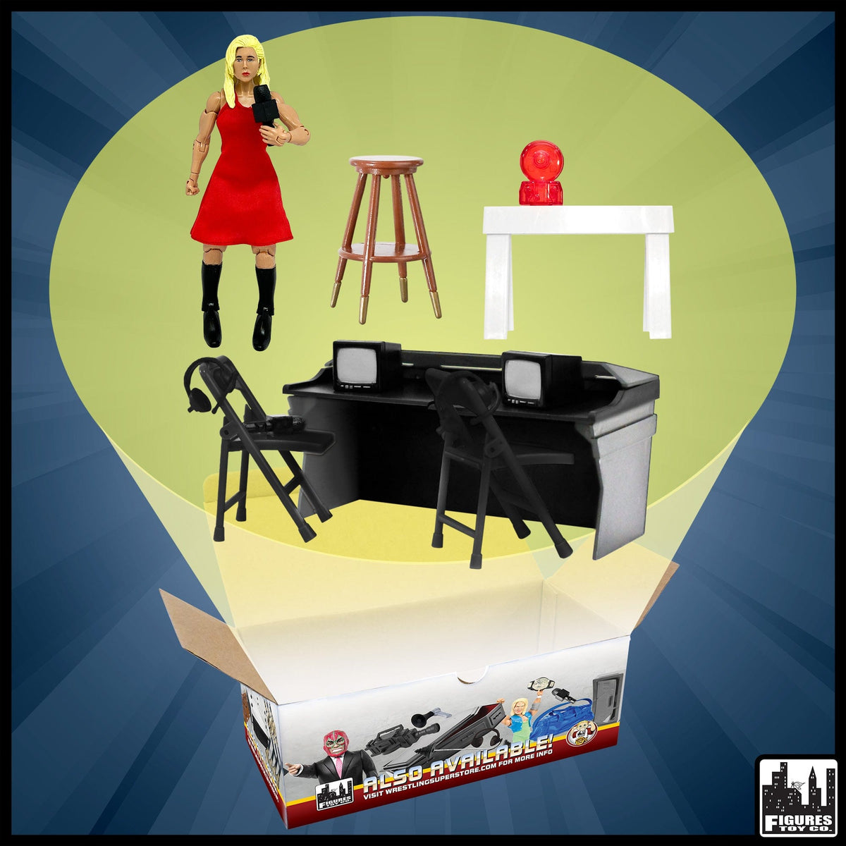 Deluxe Female Announcer &amp; Accessory Kit for WWE &amp; AEW Wrestling Action Figures