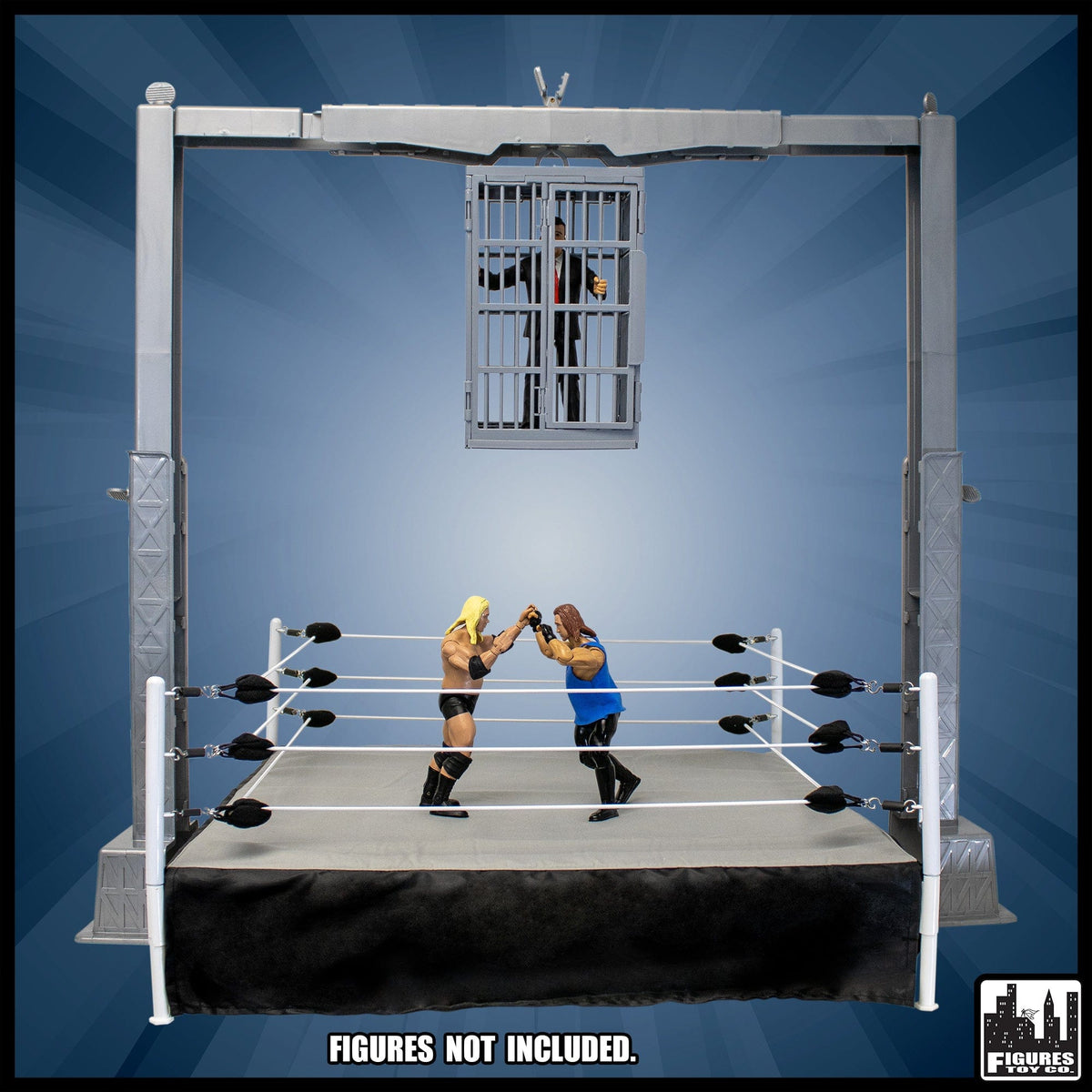 Wrestling Ring, Shark Cage &amp; Grab The Gear Playset for WWE &amp; AEW Action Figures