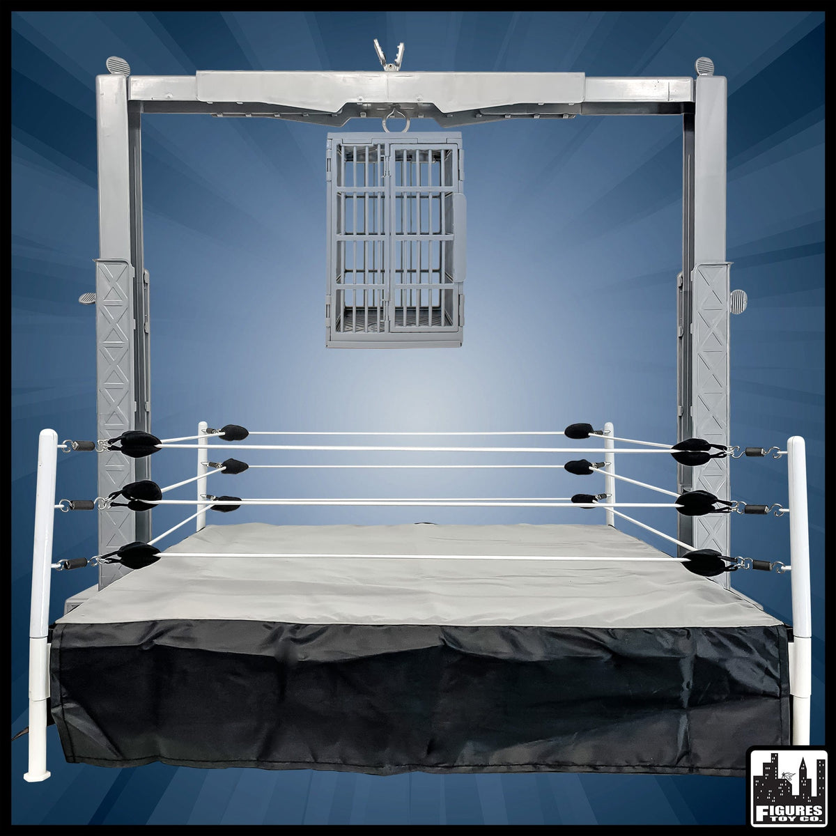 Wrestling Ring, Shark Cage &amp; Grab The Gear Playset for WWE &amp; AEW Action Figures
